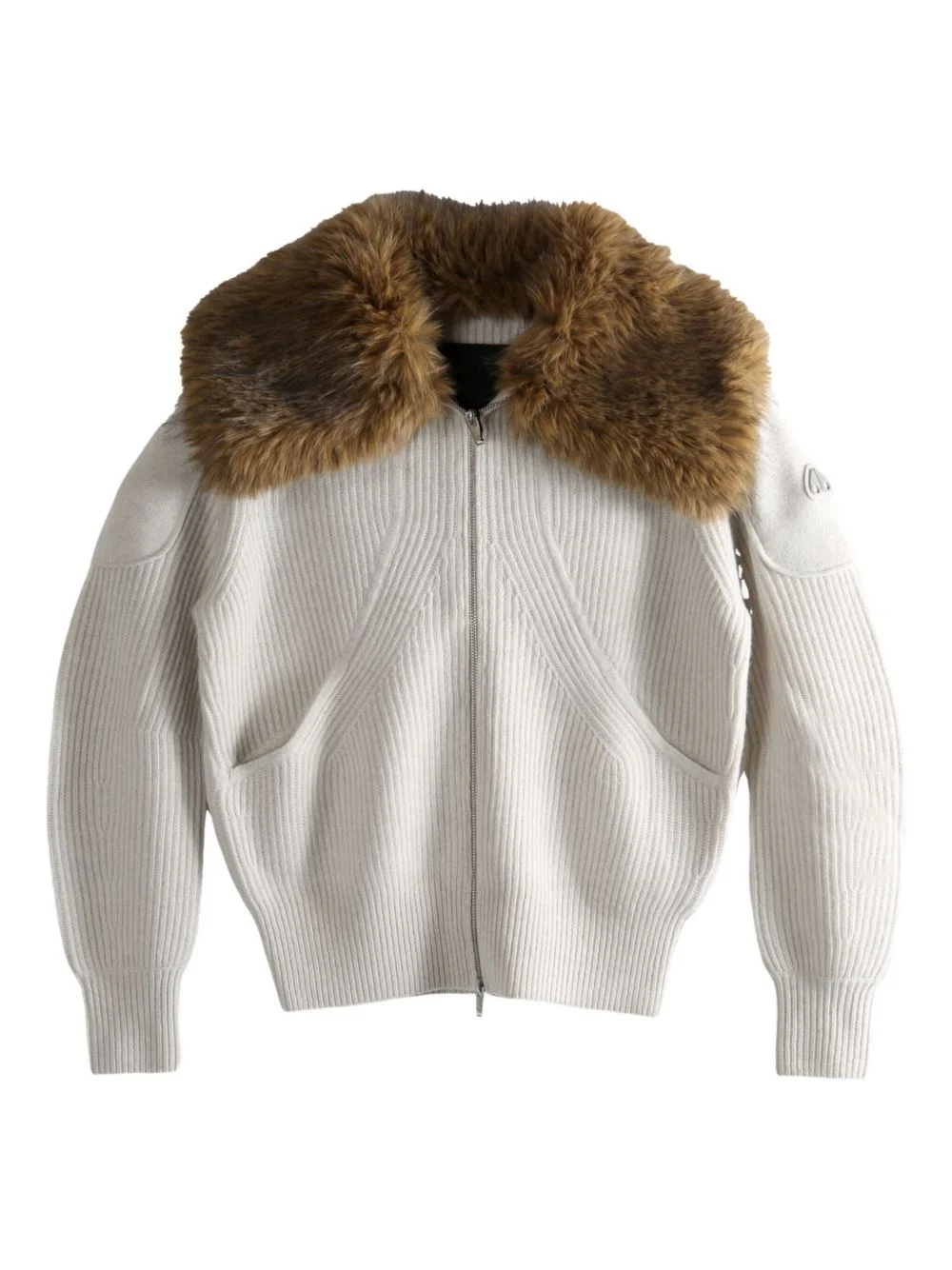 fur collar zip knitwear - 1