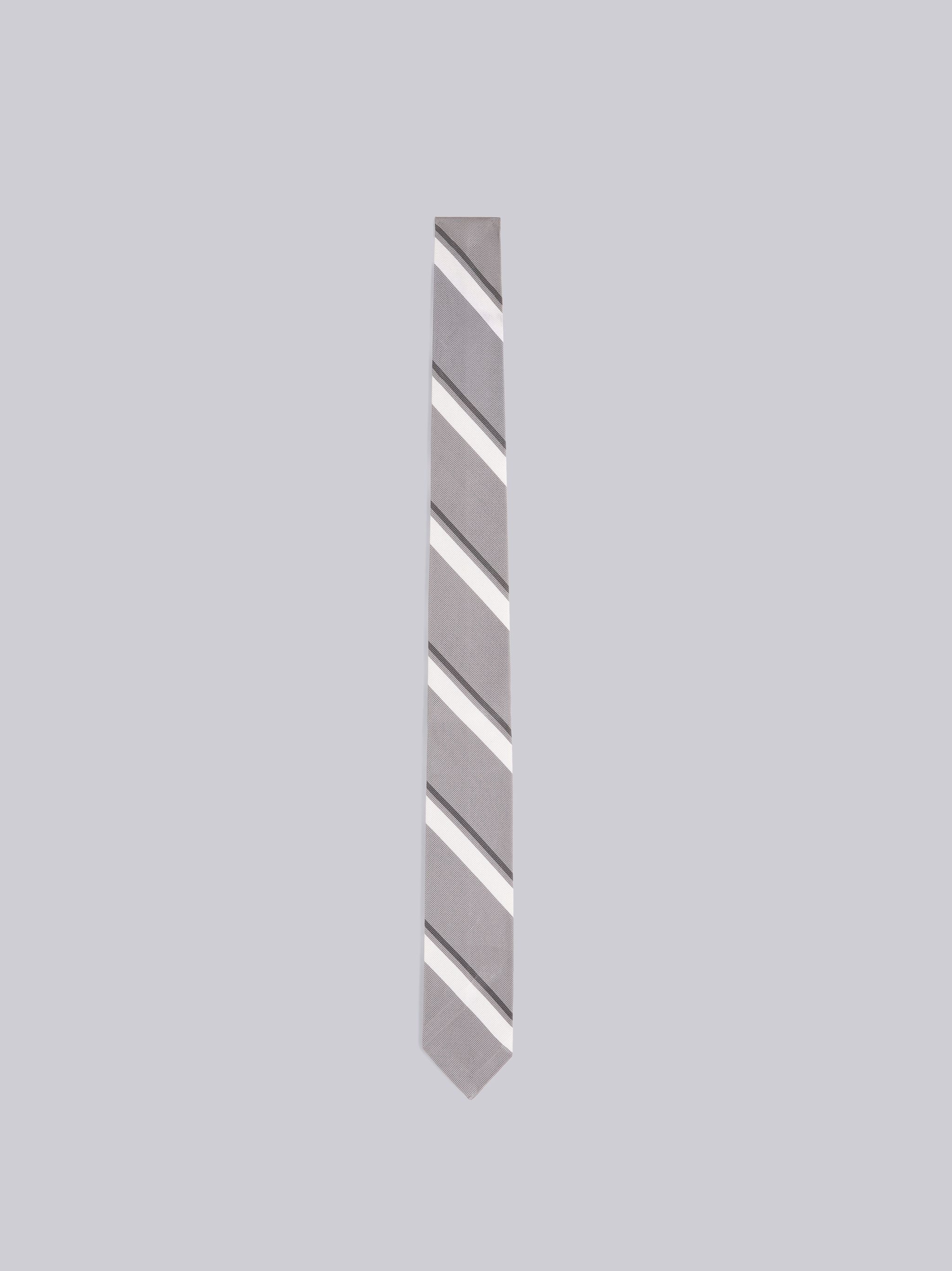 Medium Grey Silk Cotton Jacquard Bold Rep Stripe Classic Tie - 1