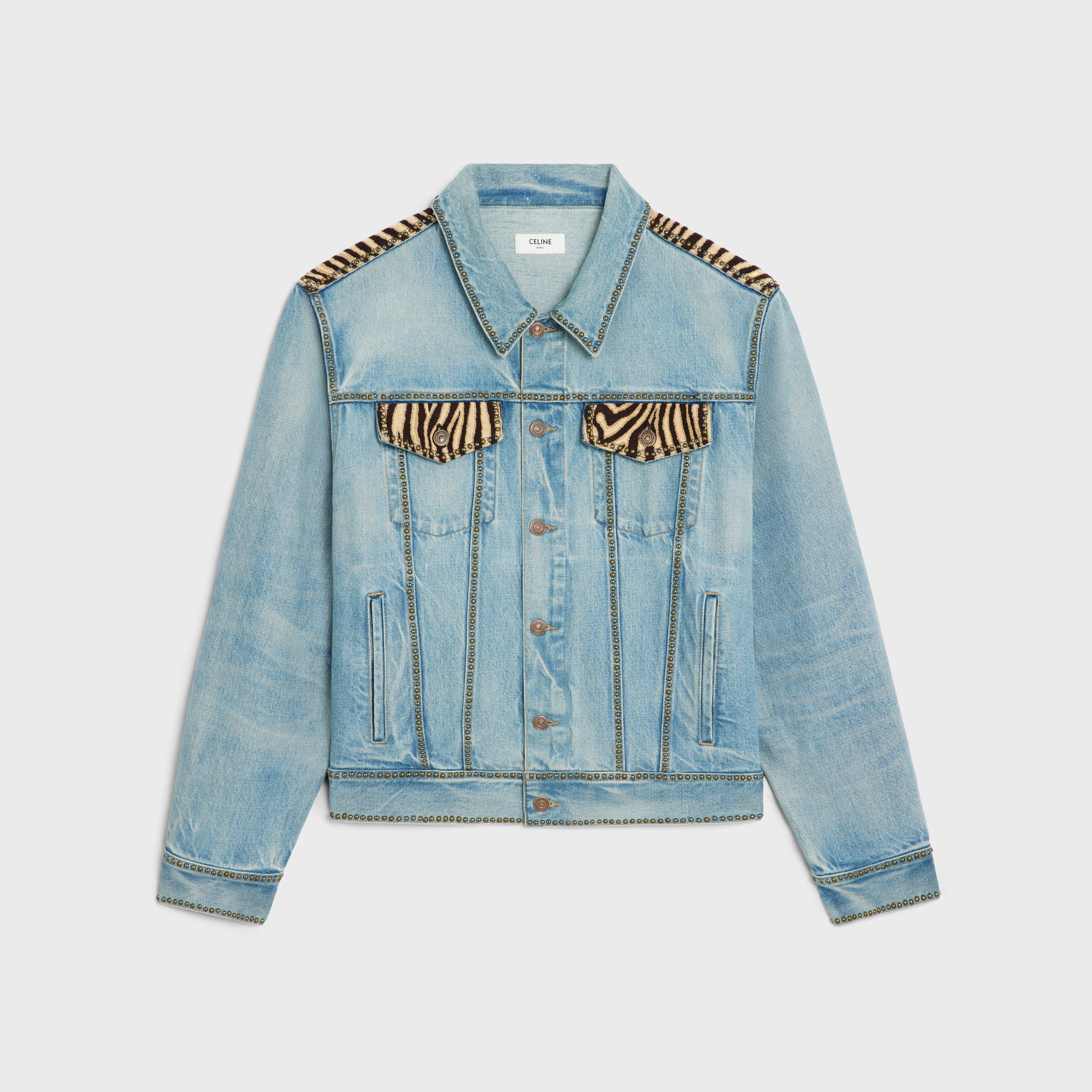 trucker jacket in zebra-print everclear wash denim - 1