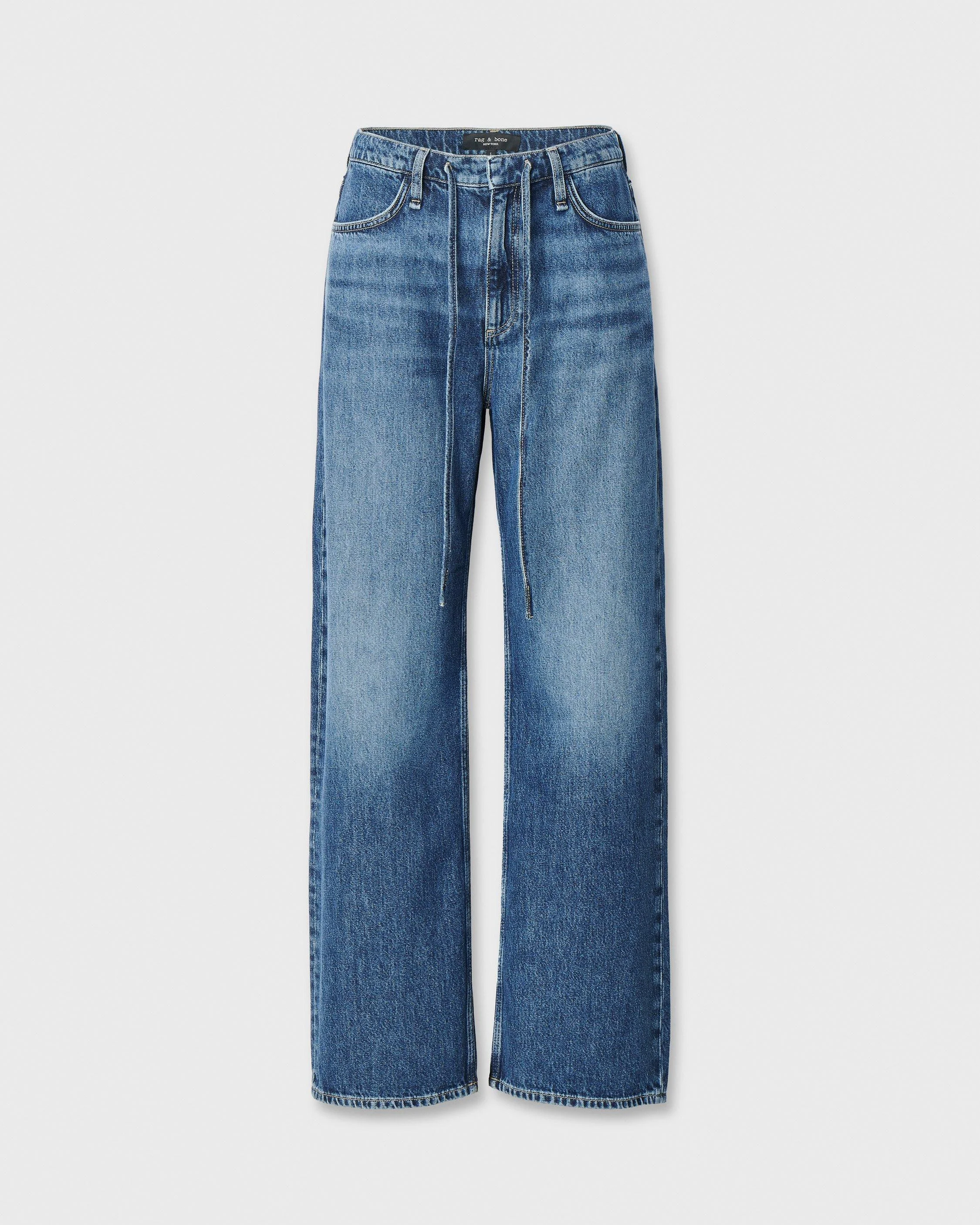 Phoebe Drawstring Wide-Leg Jean Mid-RIse in Rigid Denim - 1