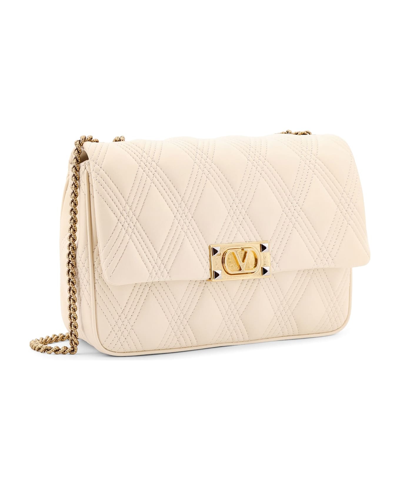 Valentino Ivory Nappa Leather Large Quiltie 67 Shoulder Bag