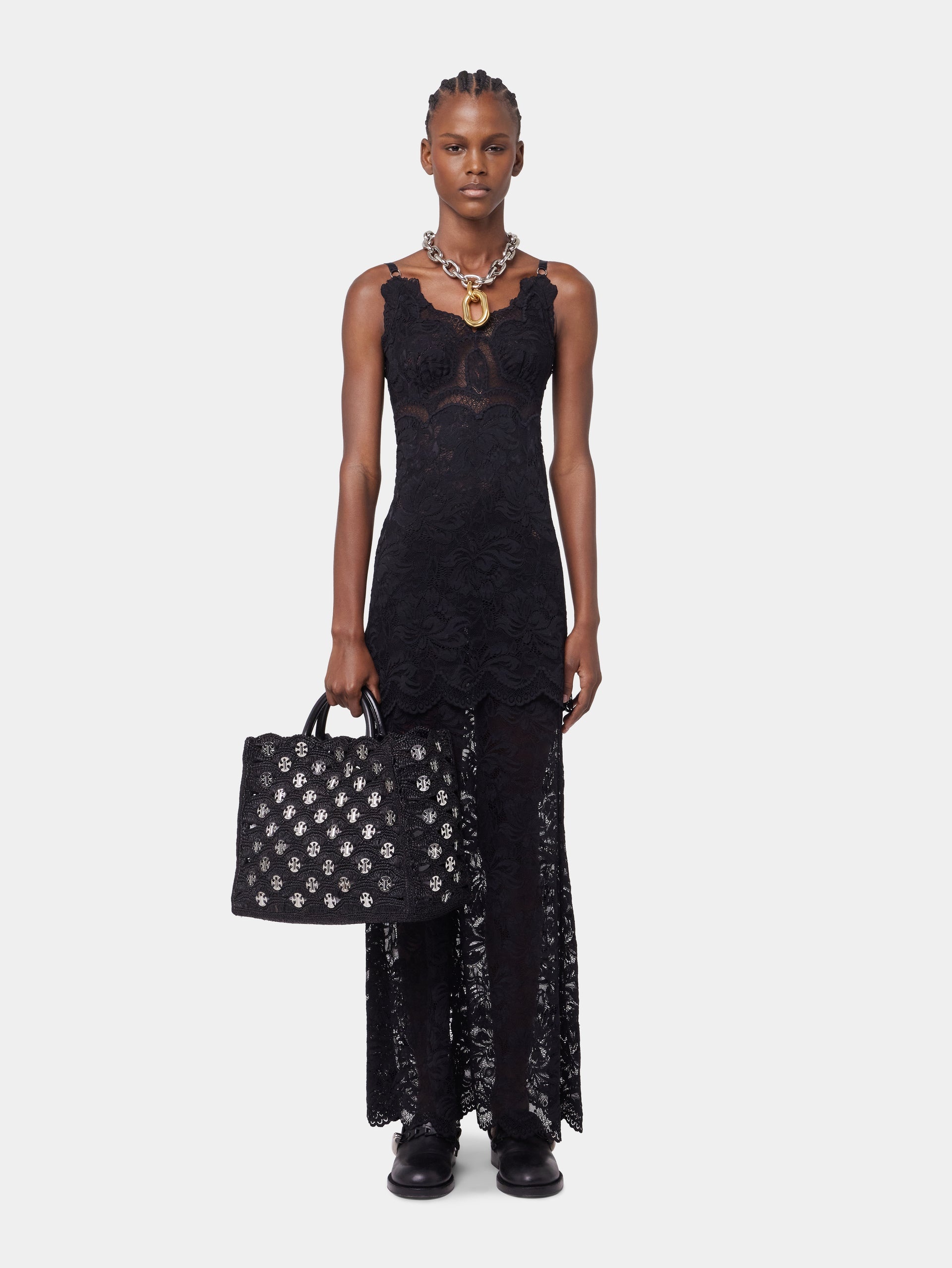BLACK TOTE BAG IN RAFFIA - 4