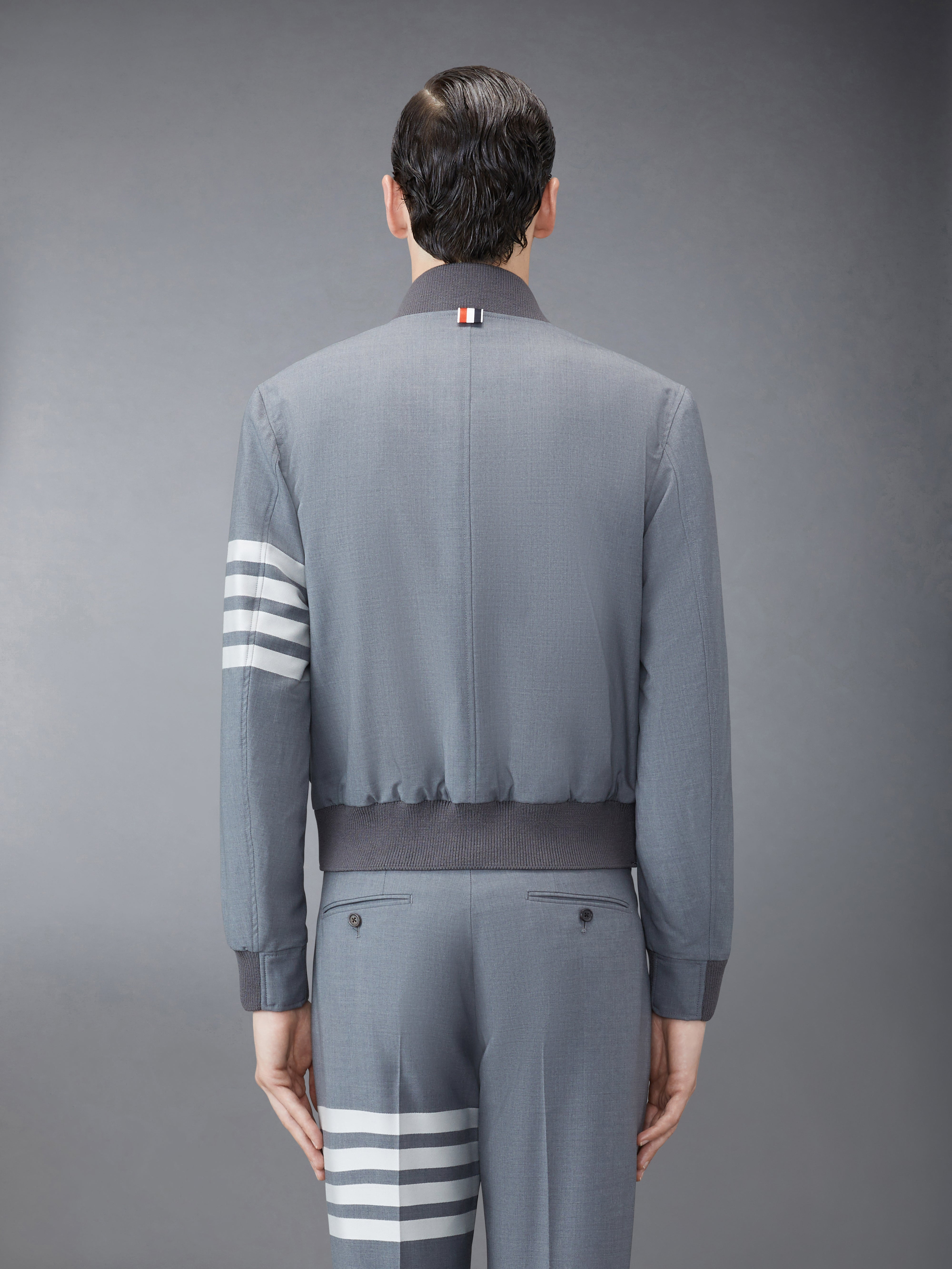 Medium Grey Plain Weave Suiting 4-Bar Knit Rib Blouson Jacket - 2