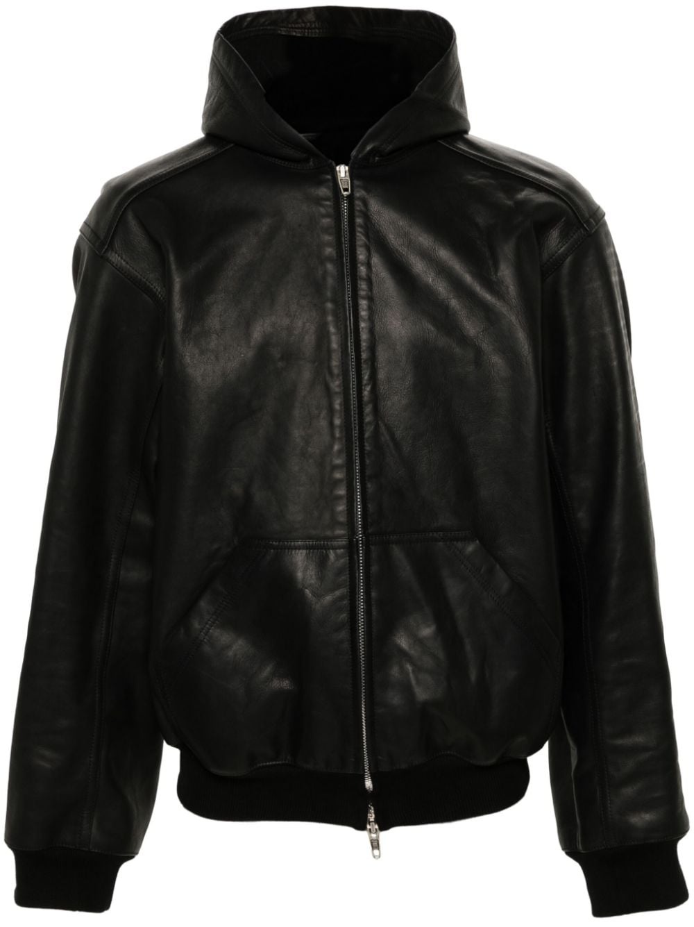 leather hooded bomber jacket - 1