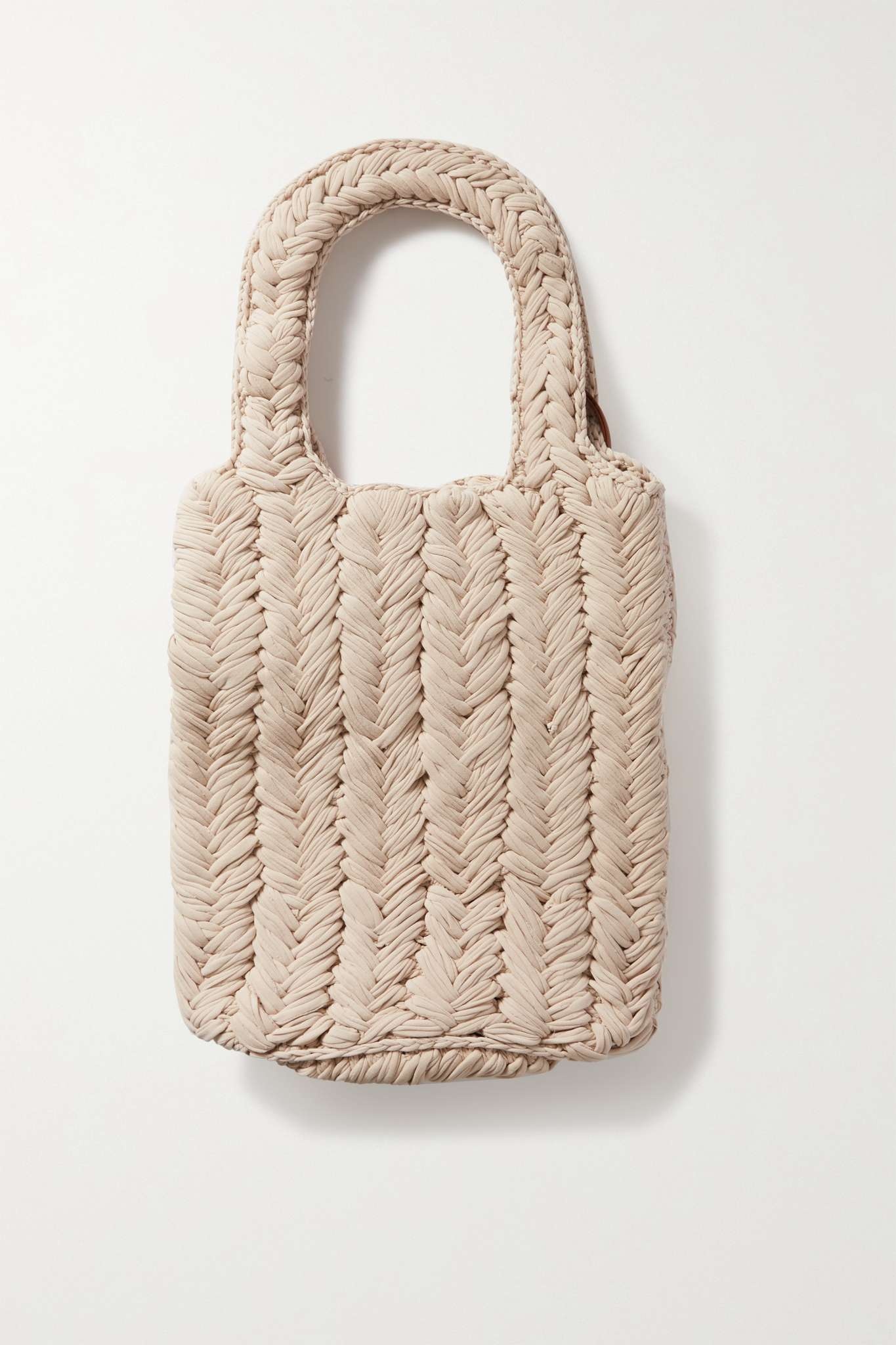 Strawberry leather-trimmed crocheted jersey tote - 3