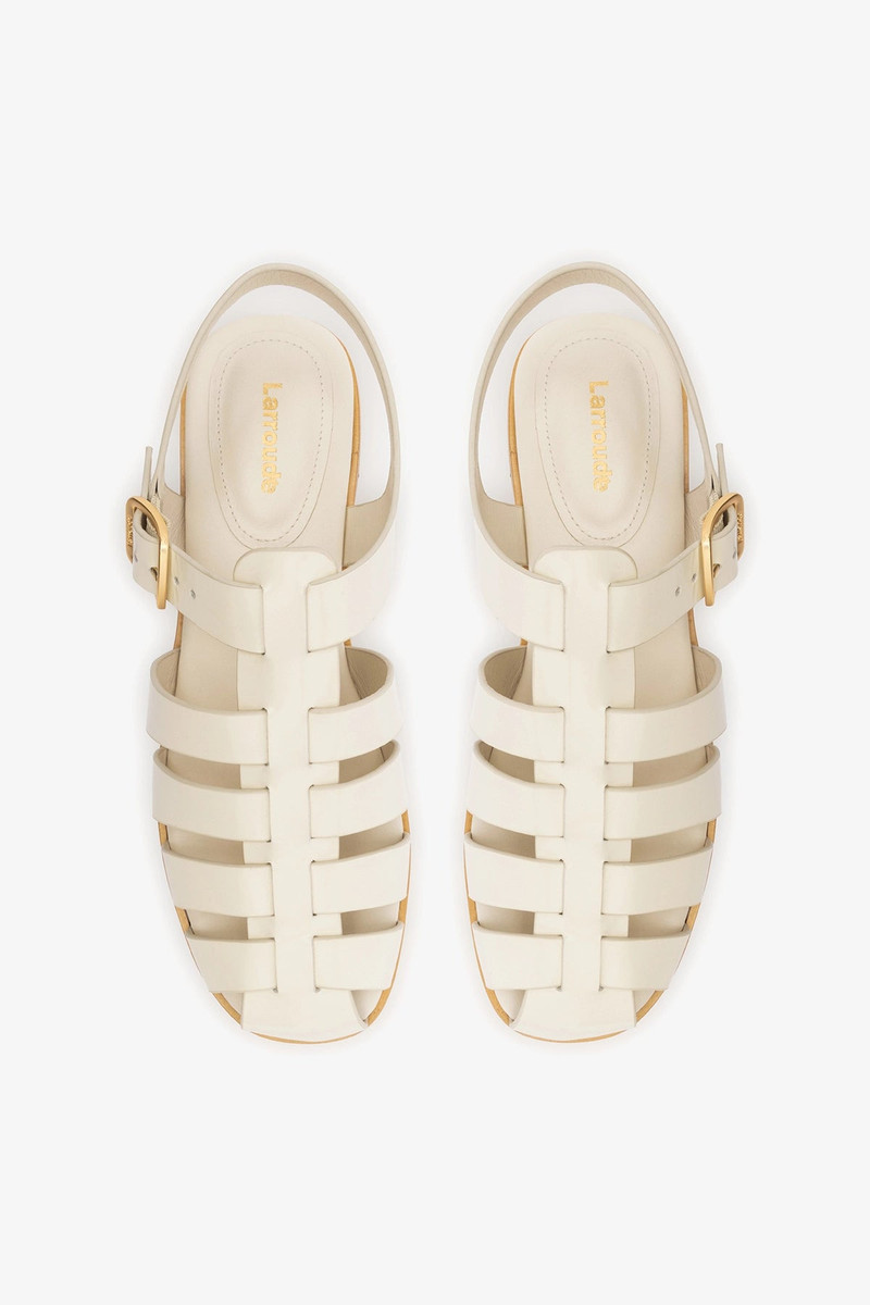 Stevie Flat Sandal In Ivory Box Leather 5