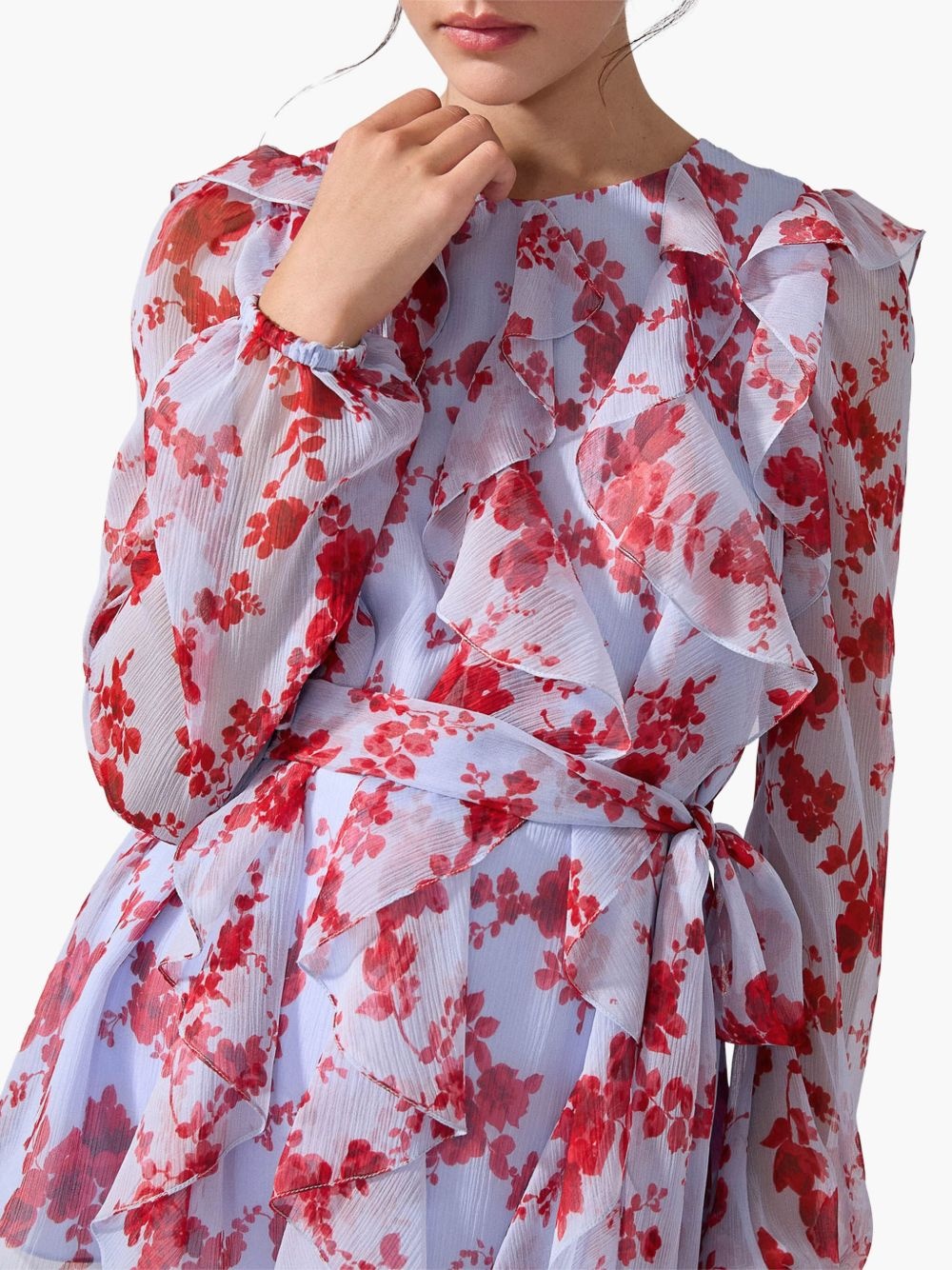 floral-print ruffled silk top - 4