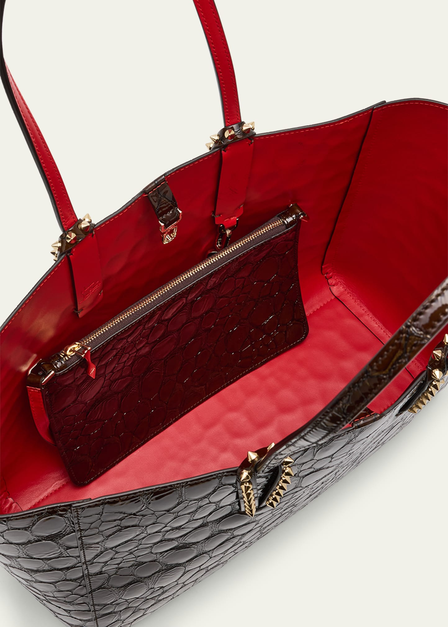 Cabata Small Tote Bag in Glossy Croc-Embossed Leather - 4