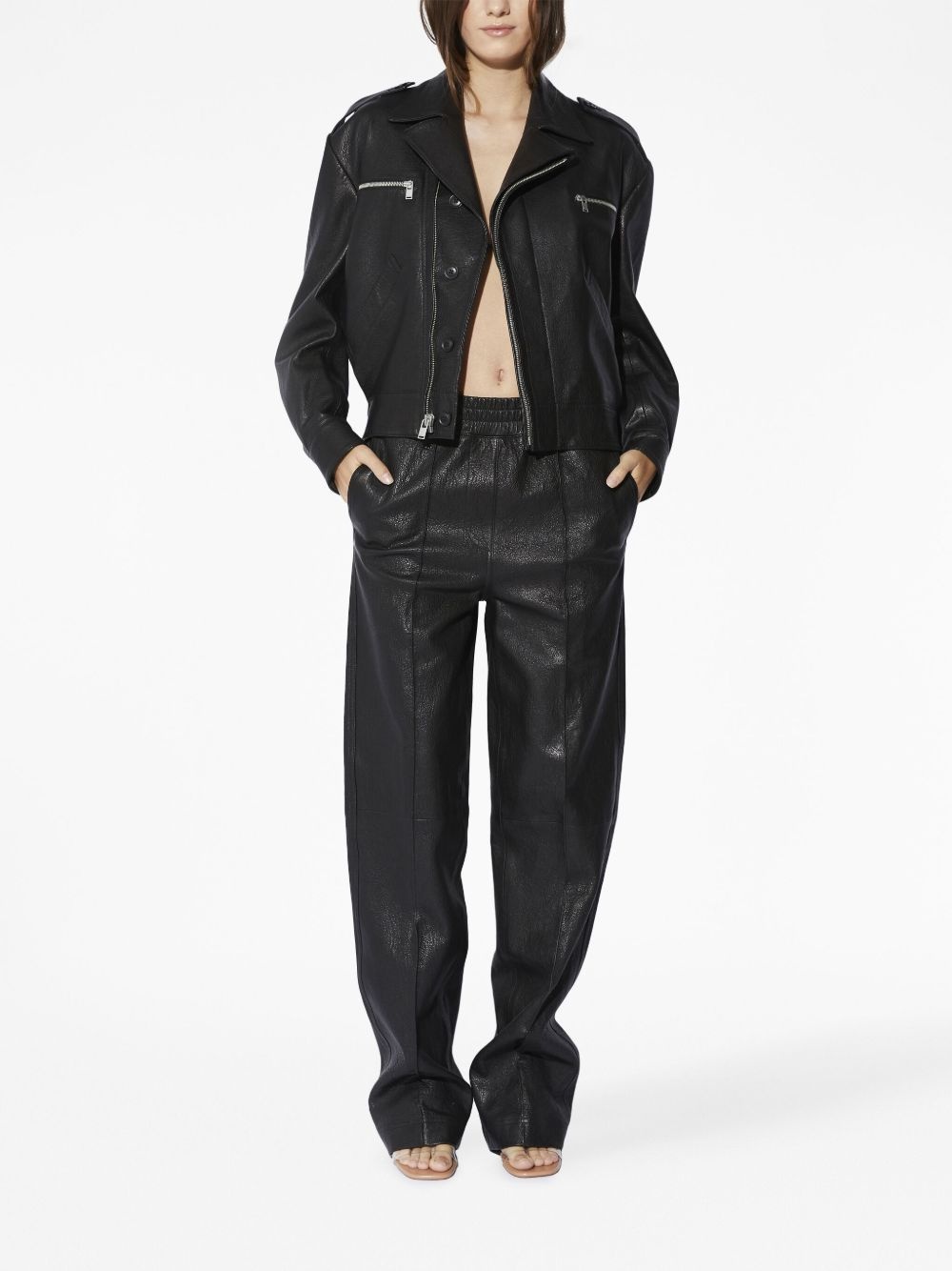 notched-lapels leather jacket - 2
