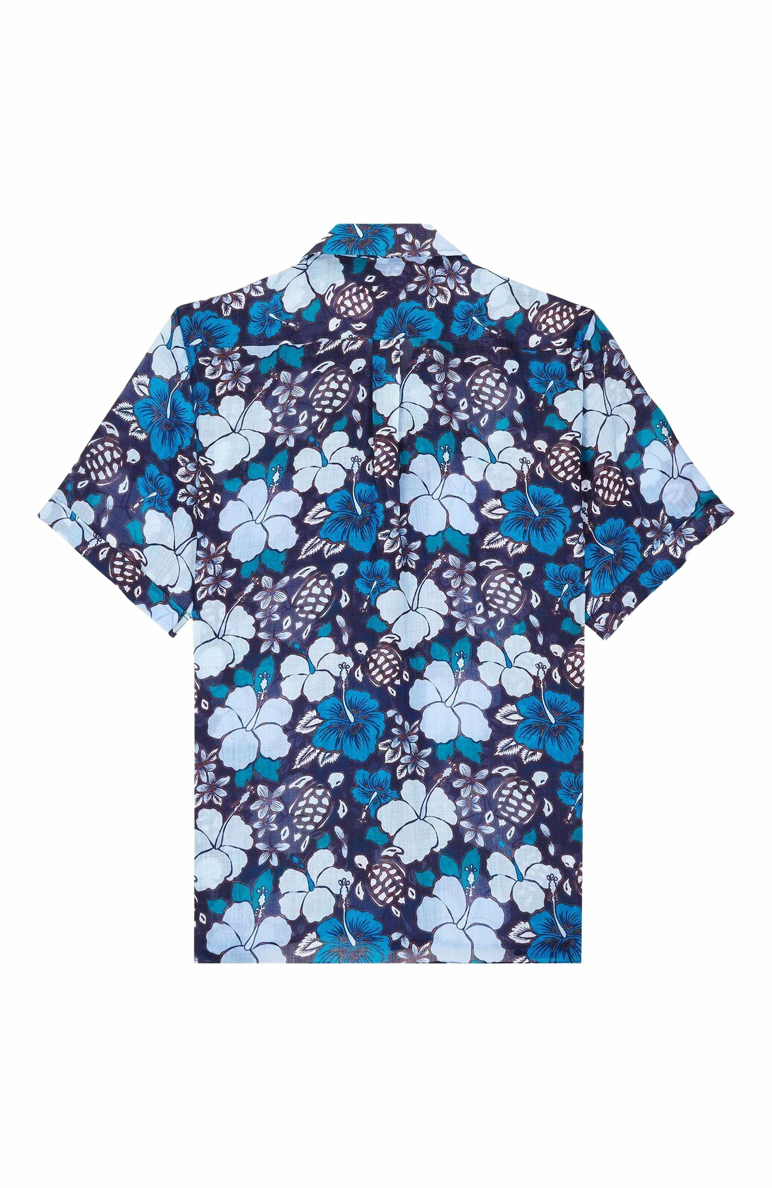 Vilebrequin Men's Bowling Linen Tropical Turtles Shirt in Minuit at Nordstrom - 2