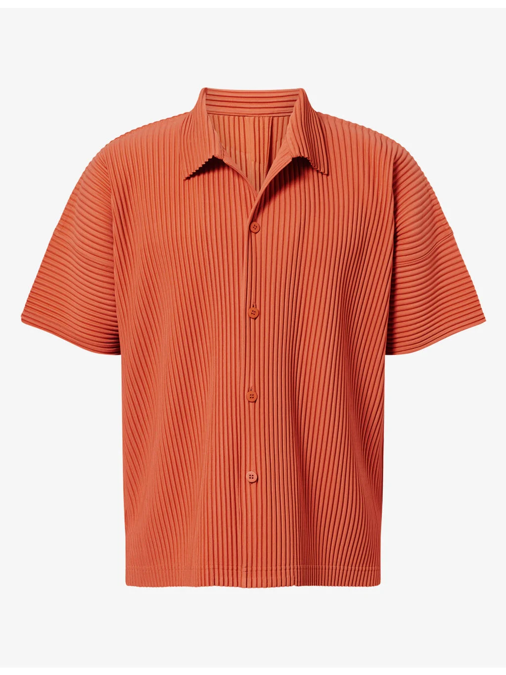 Camp-Collar Pleated Knitted Shirt - 1