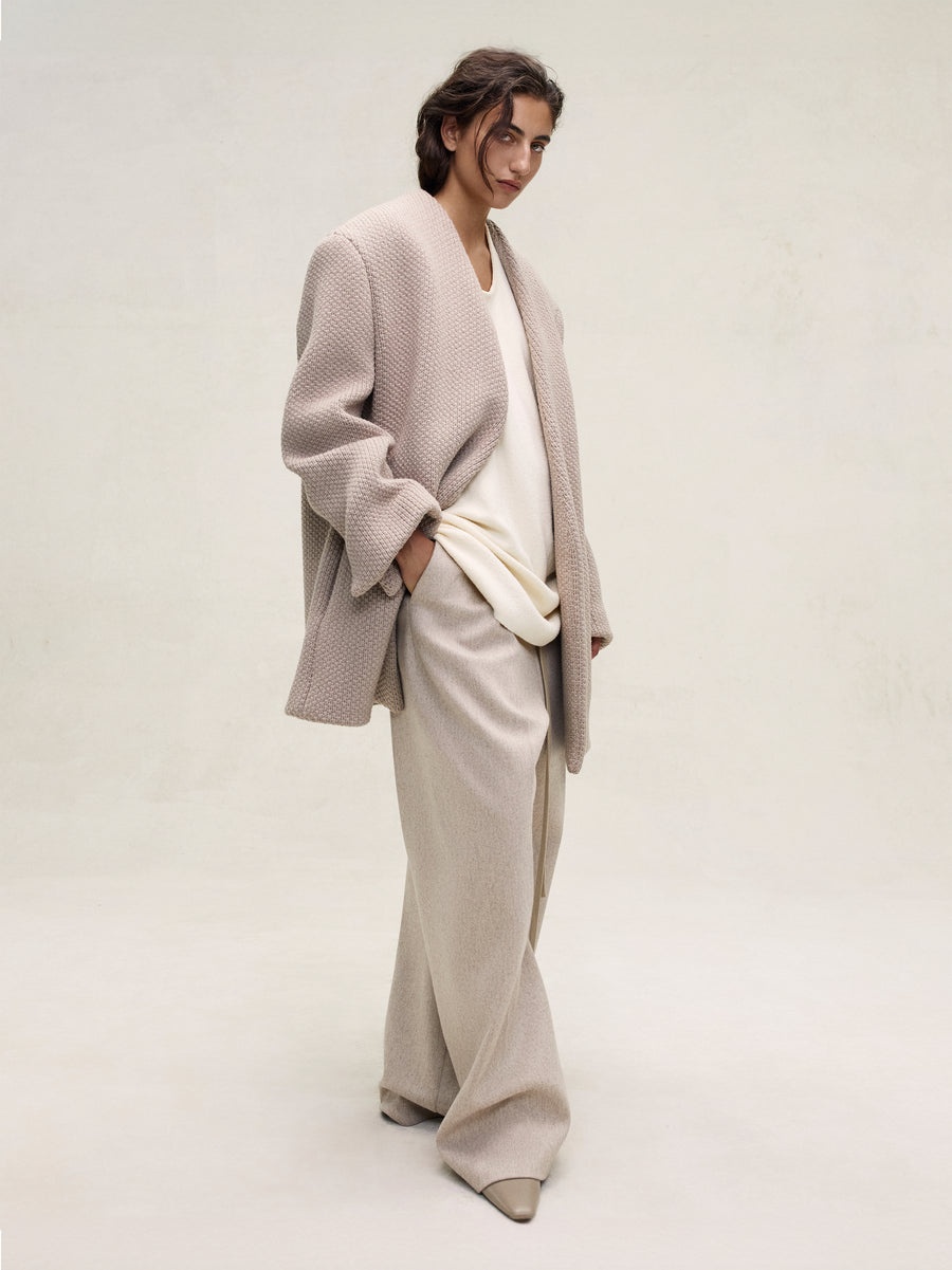 Pique Knit Lapelless Blazer - 2