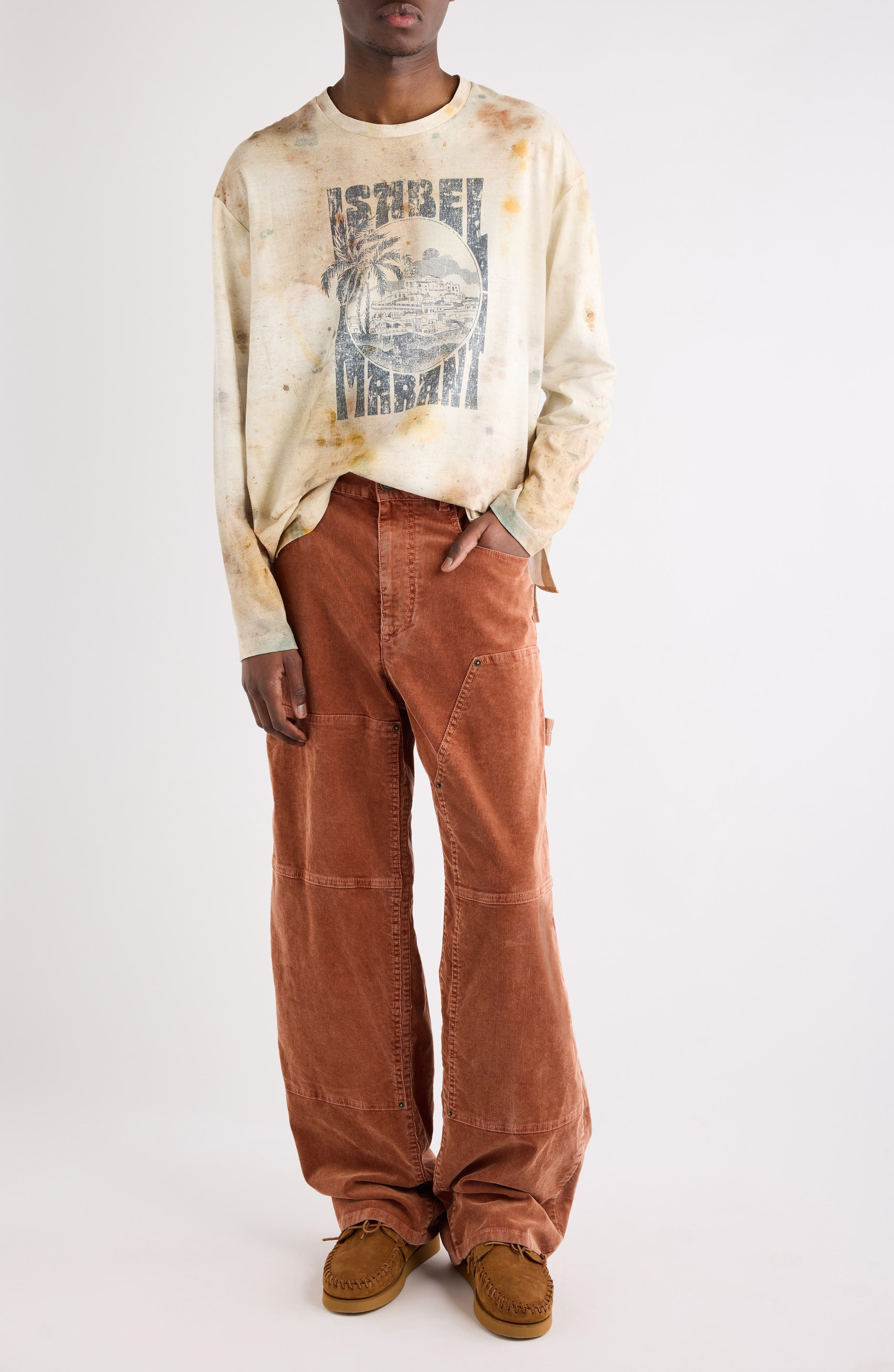 Isabel Marant Lorson Wide Leg Stretch Cotton Corduroy Pants in Rust at Nordstrom - 2