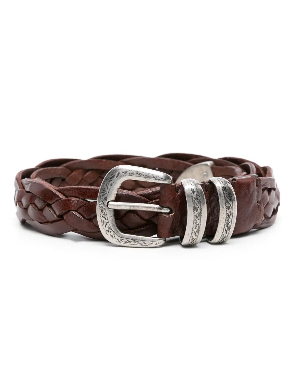 ENGRAVED-BUCKLE BRAIDED LEATHER BELT - 1