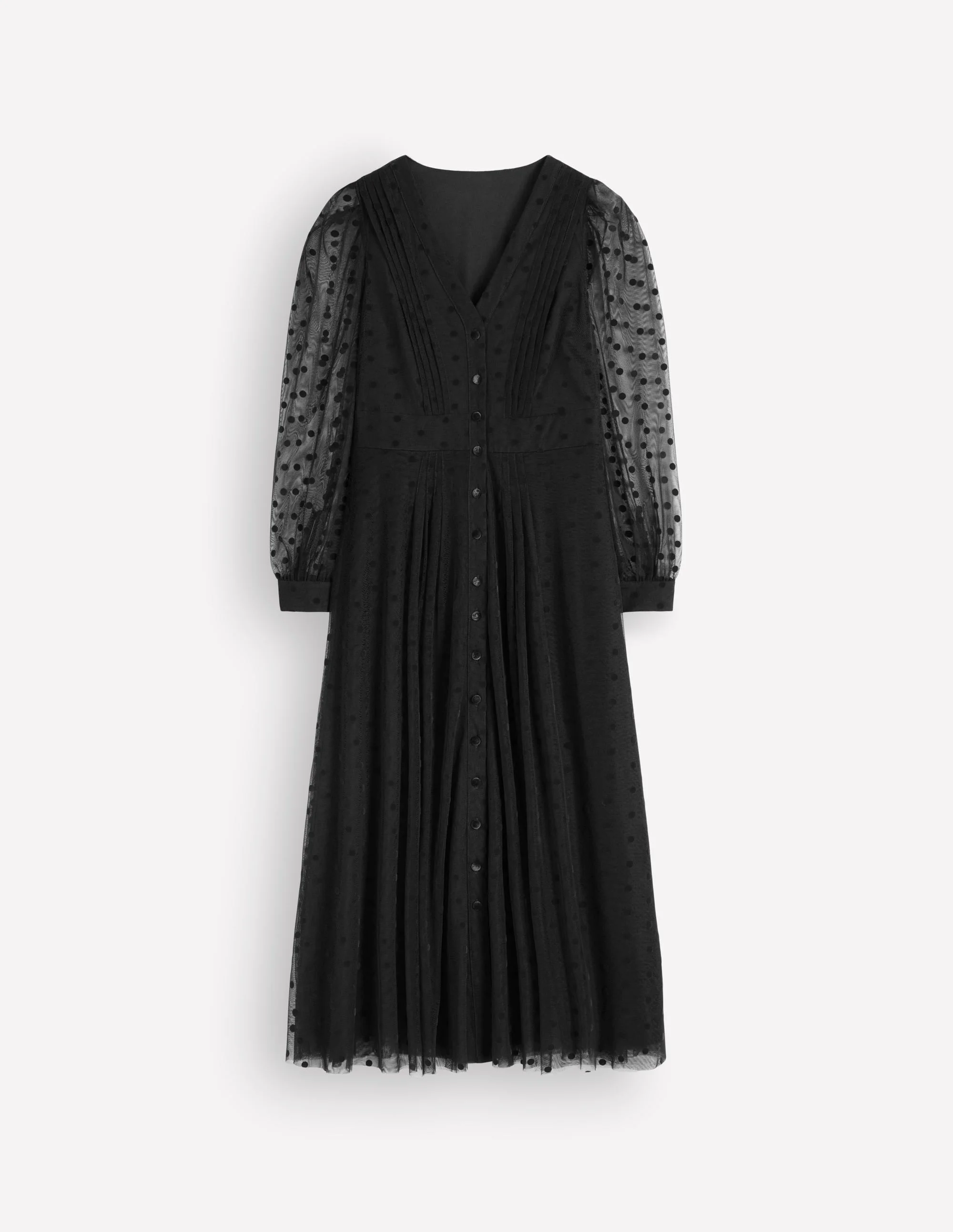 Pleated Tulle Midi Dress-Black - 1
