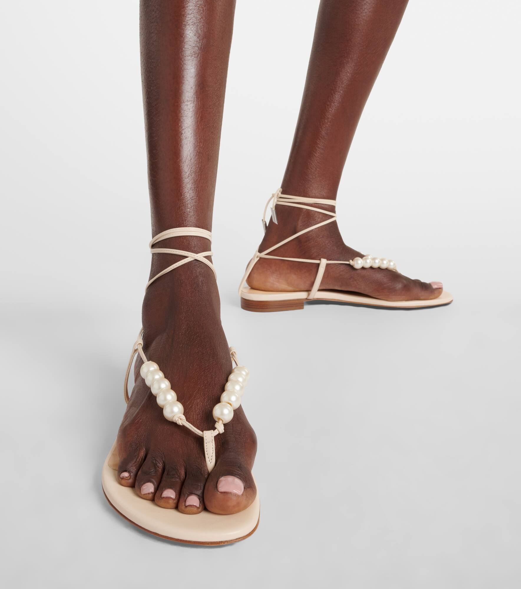 Faux-pearl embellished leather sandals - 7