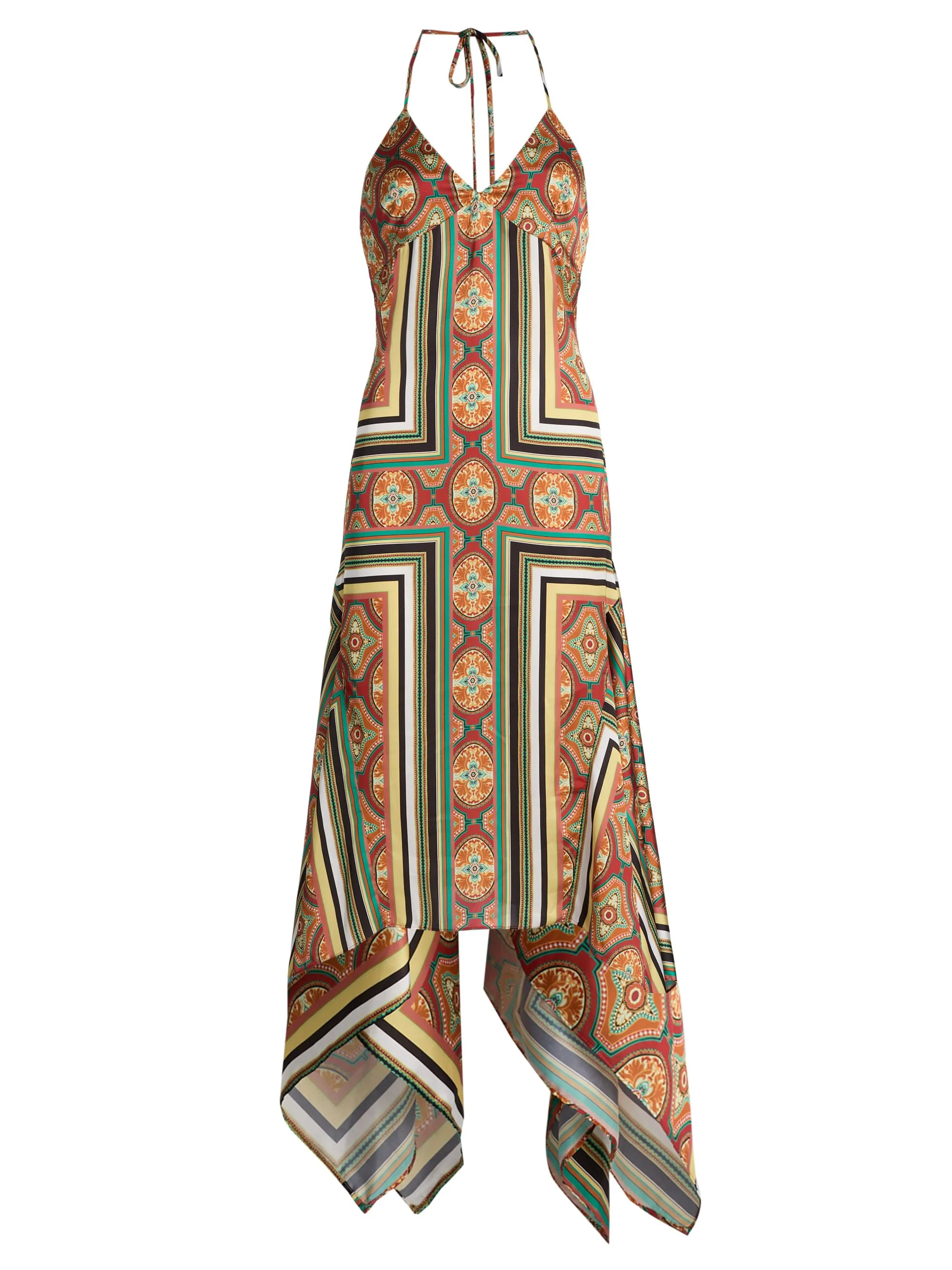 Women's Sheila Printed Satin Handkerchief Midi-Dress - Majorelle Scarf - 1