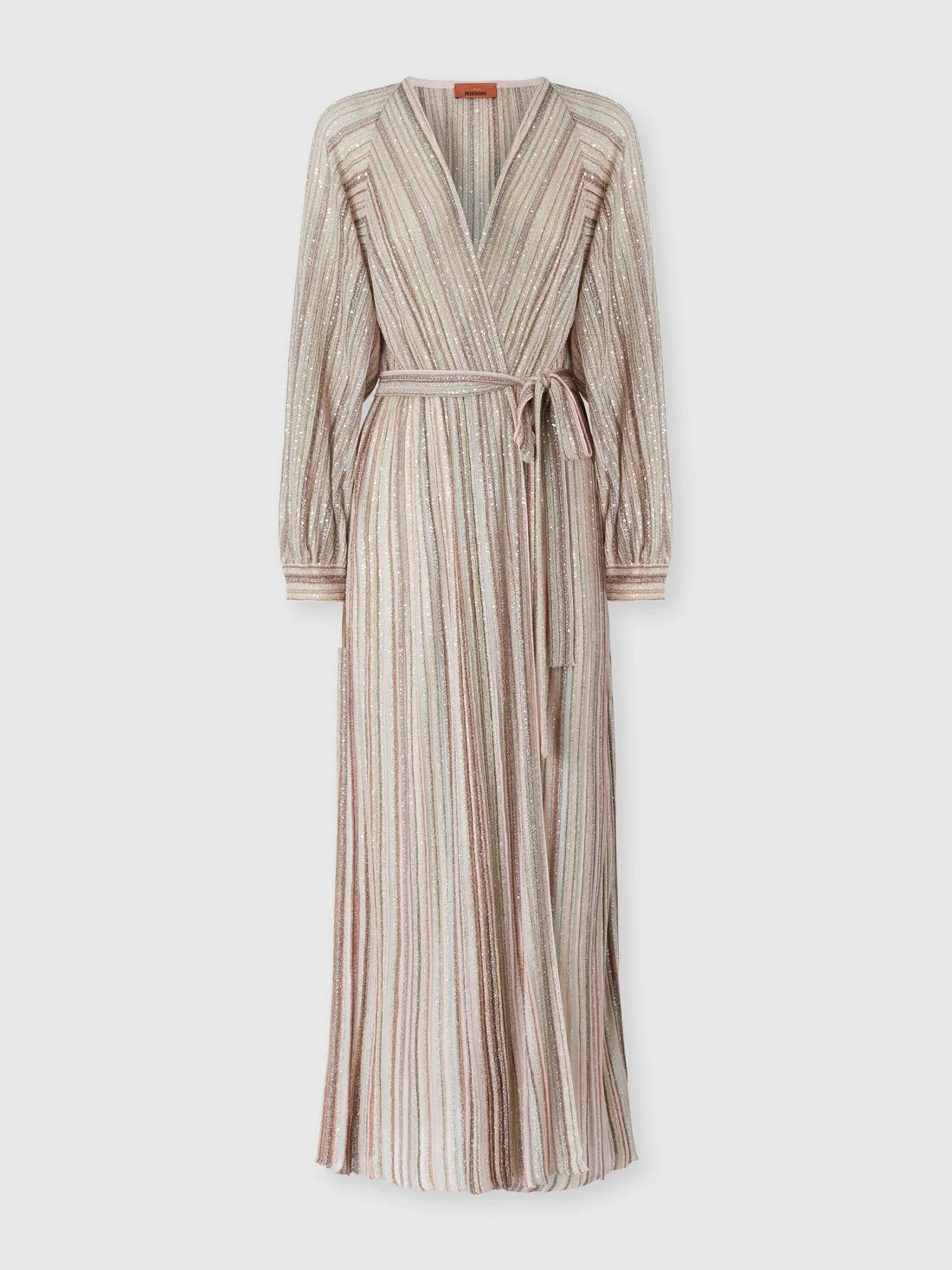 Long ribbed cardigan with belt and sequins - 1