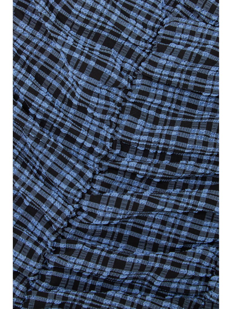 Ruched Checked Stretch Recycled-seersucker Mini Dress 4