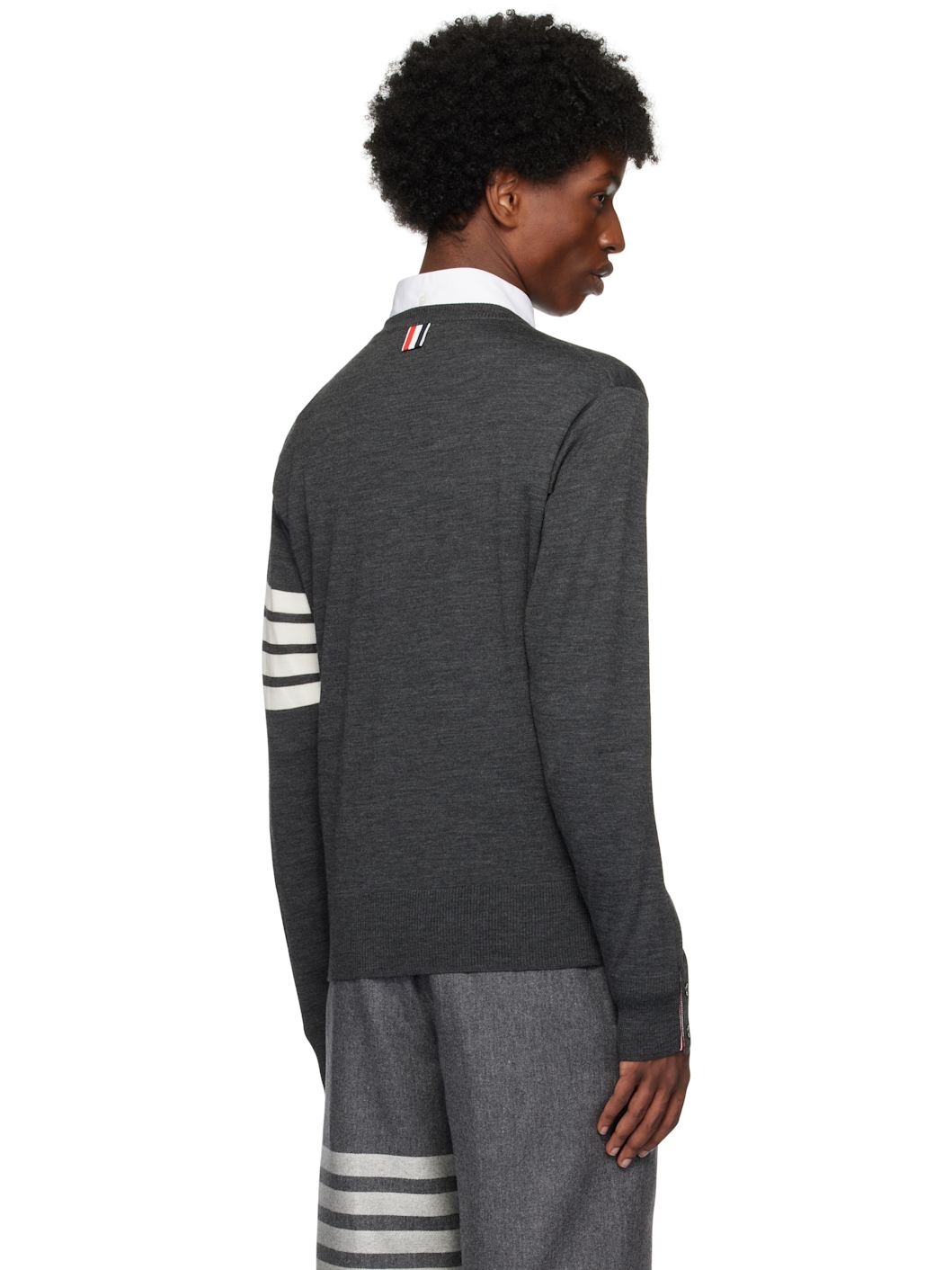 Gray Wool 4-Bar Sweater - 3