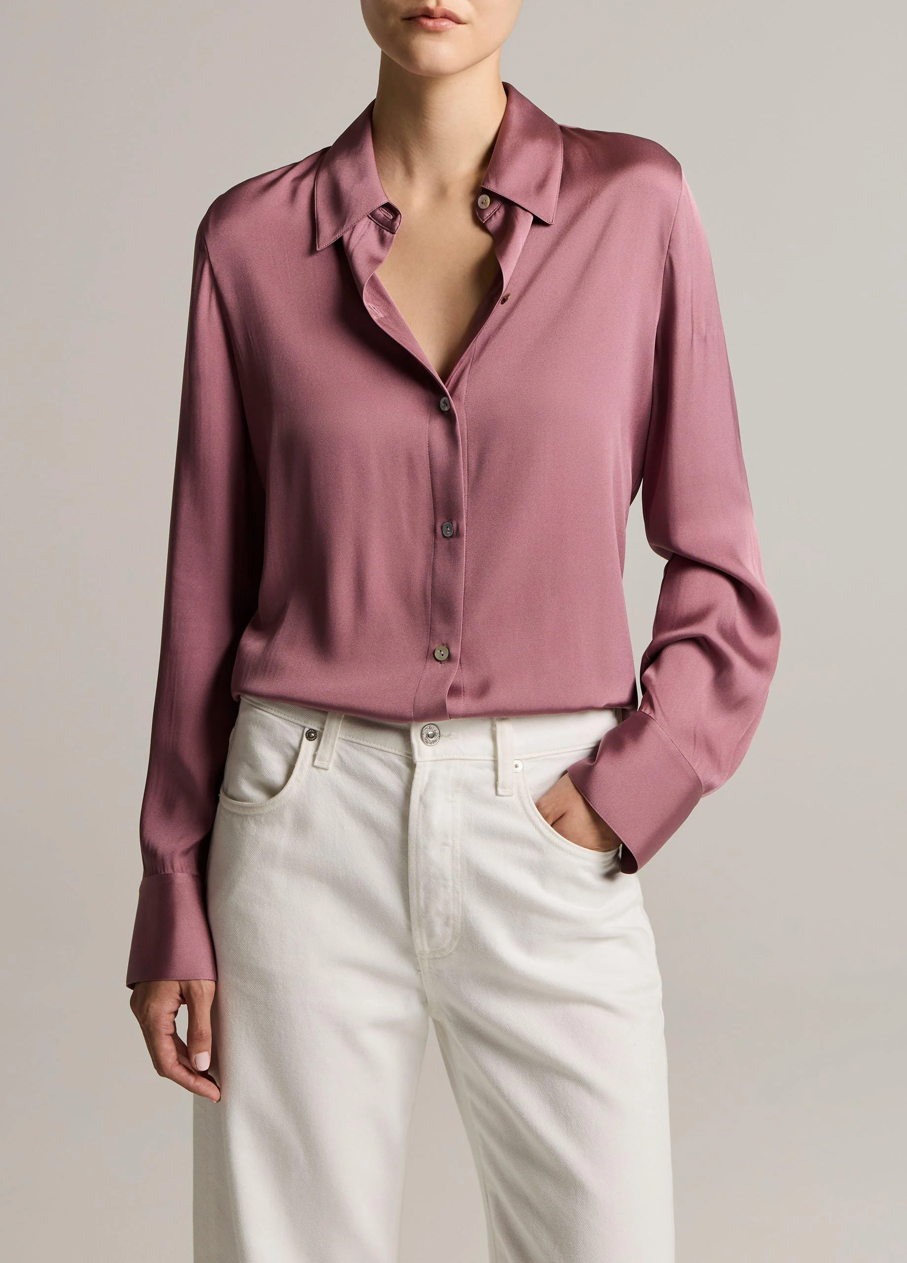 Silk-Blend Slim Button-Front Blouse - 1