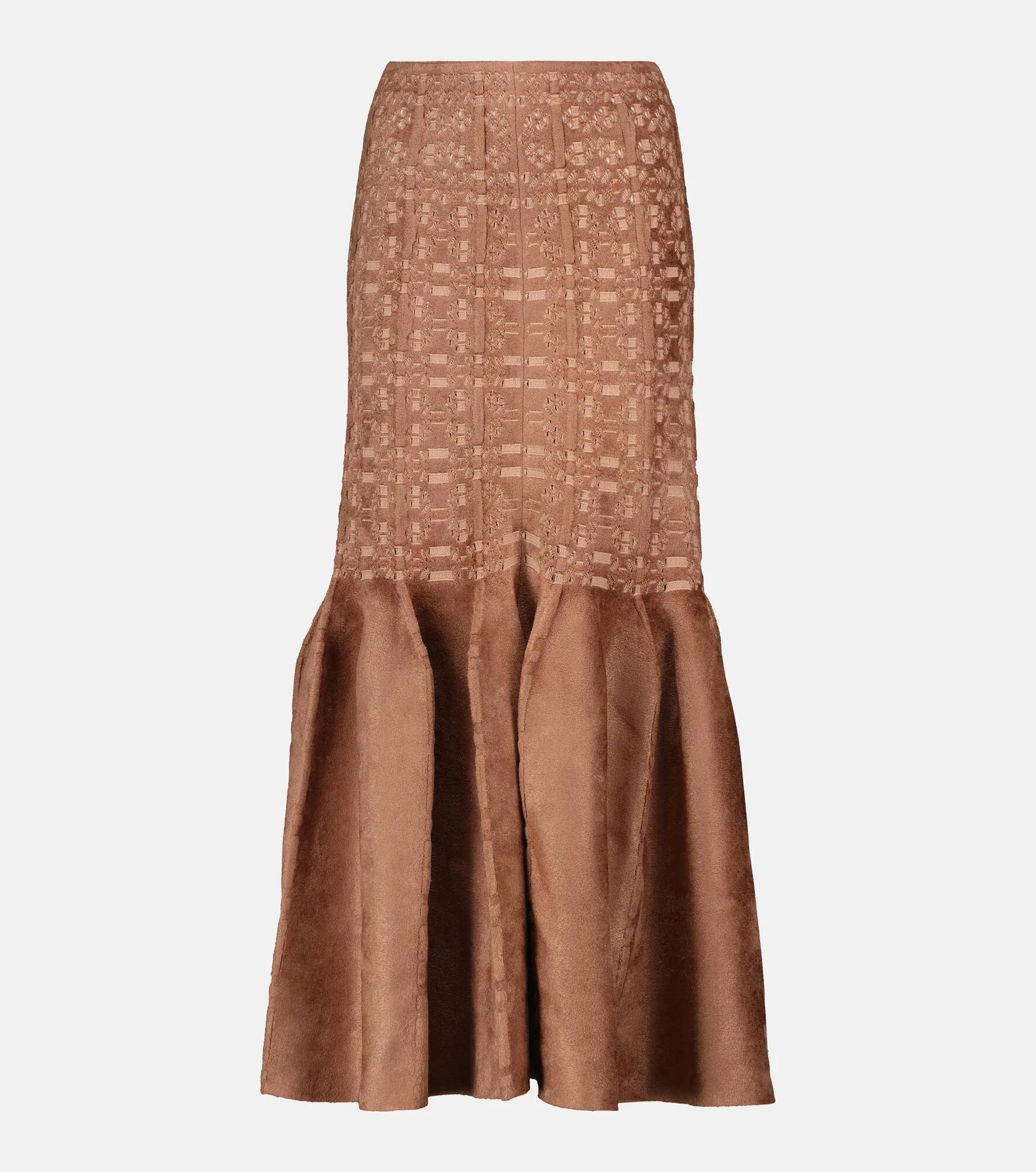 Lace-trimmed velvet midi skirt - 1