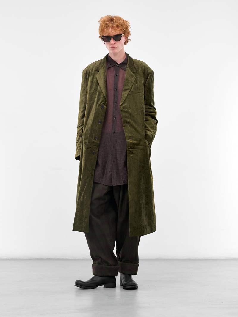 Yohji Yamamoto Khaki Crushed Velvet Tailored Coat outlook