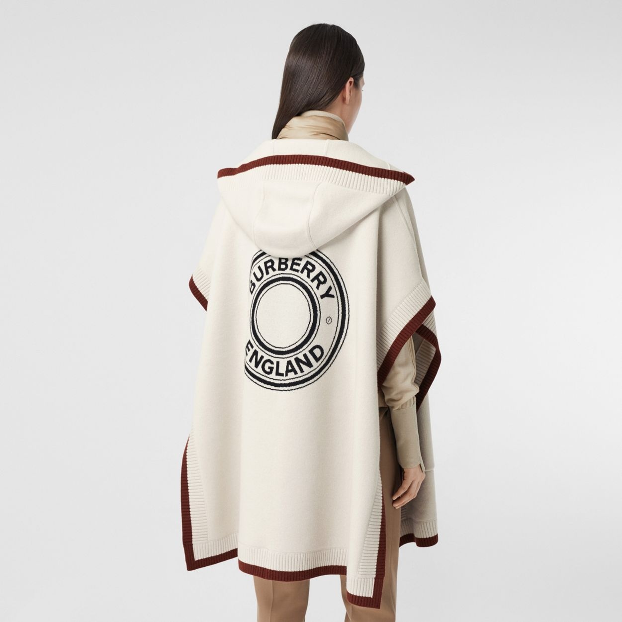 Logo Graphic Wool Cashmere Jacquard Hooded Cape - 6