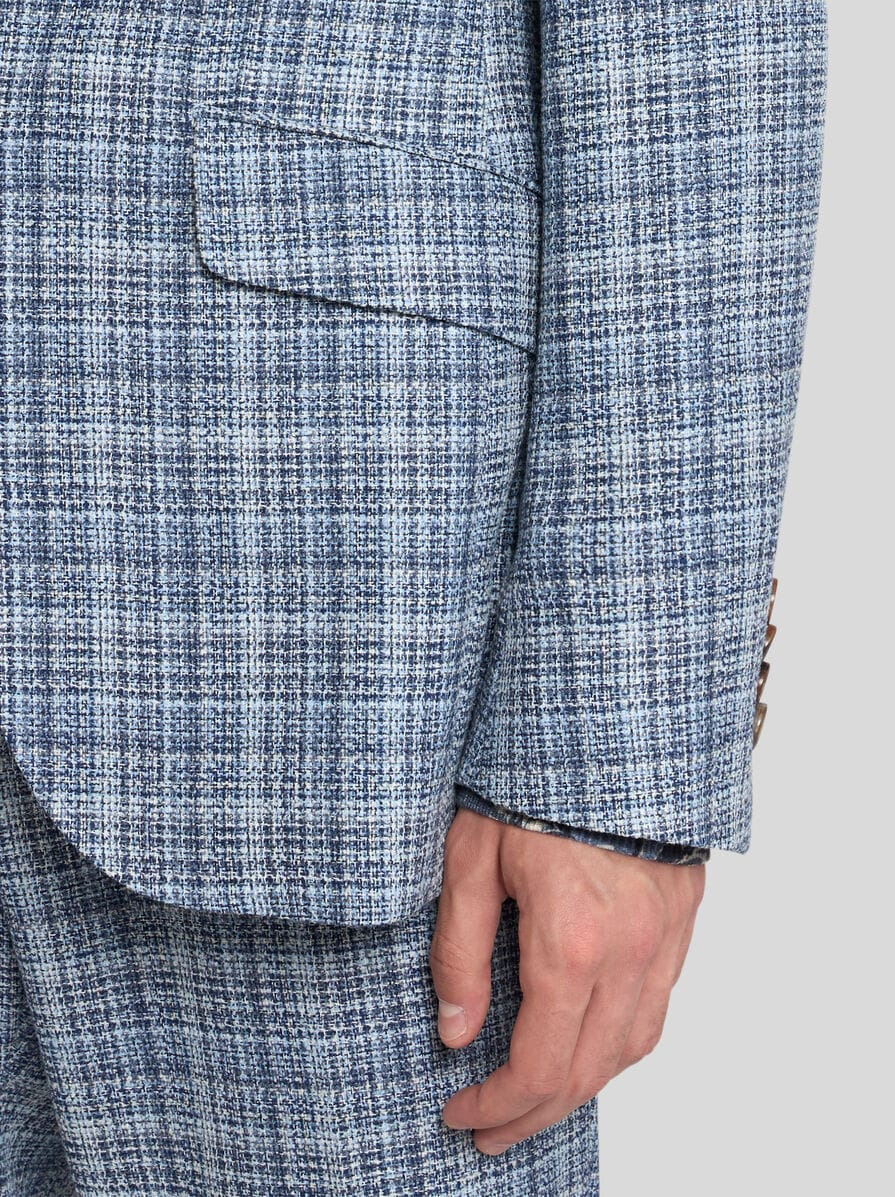 CHECK WOOL AND COTTON JERSEY BLAZER - 2