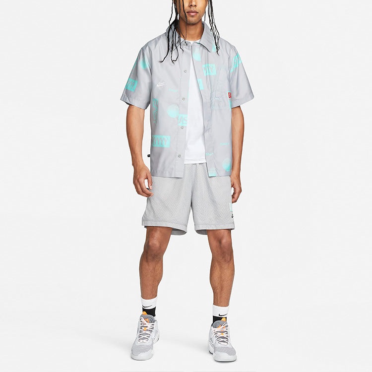 Nike Alphabet Printing single breasted lapel Short Sleeve Shirt Gray DO4024-097 - 3