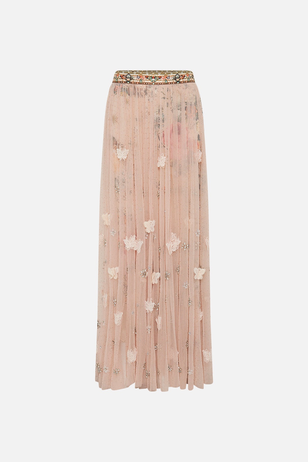 LONG TULLE SKIRT WITH 3D LACE & FLOWERS - 1