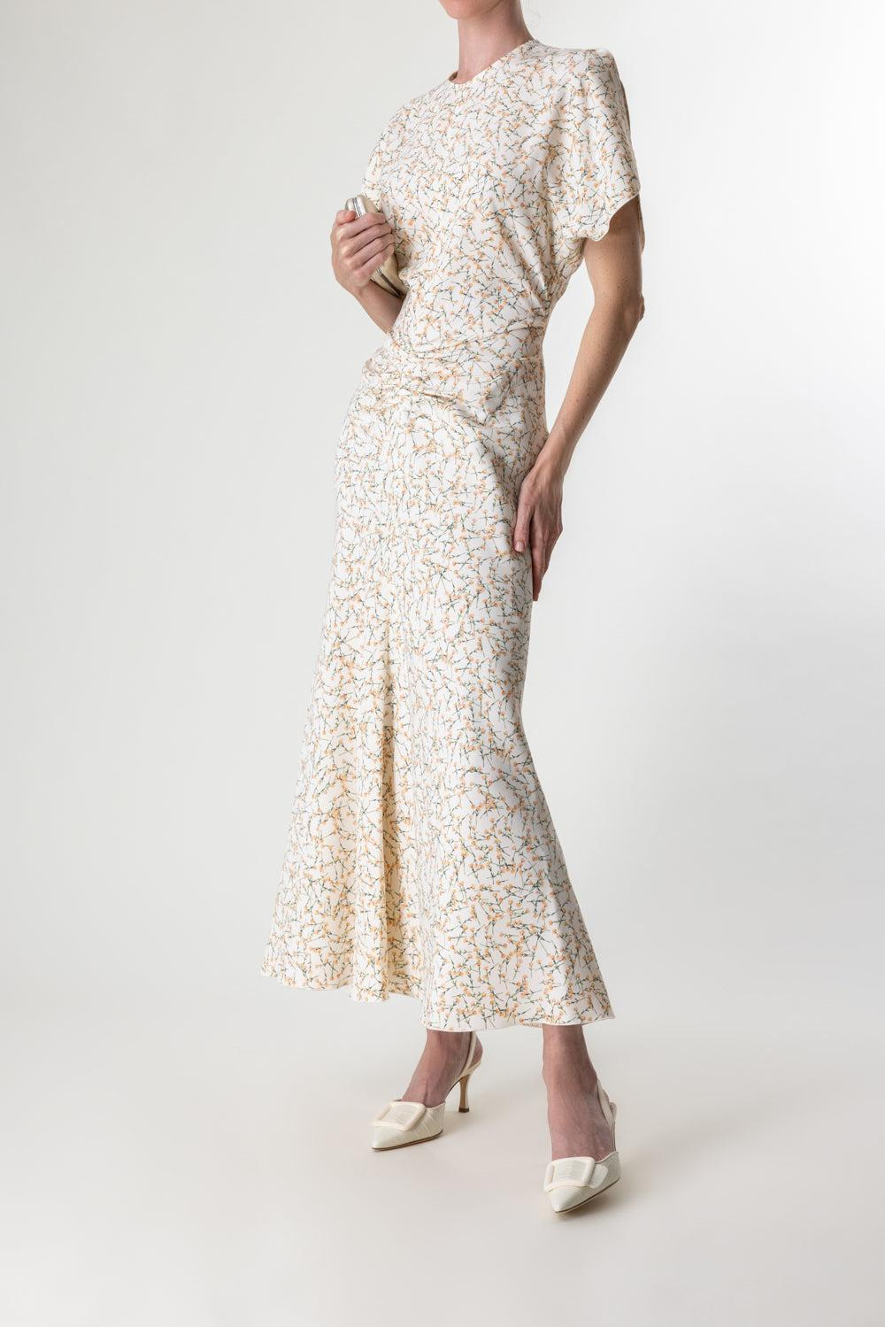 Gathered Waist Midi Dress - Floral Ovation Peach - 2