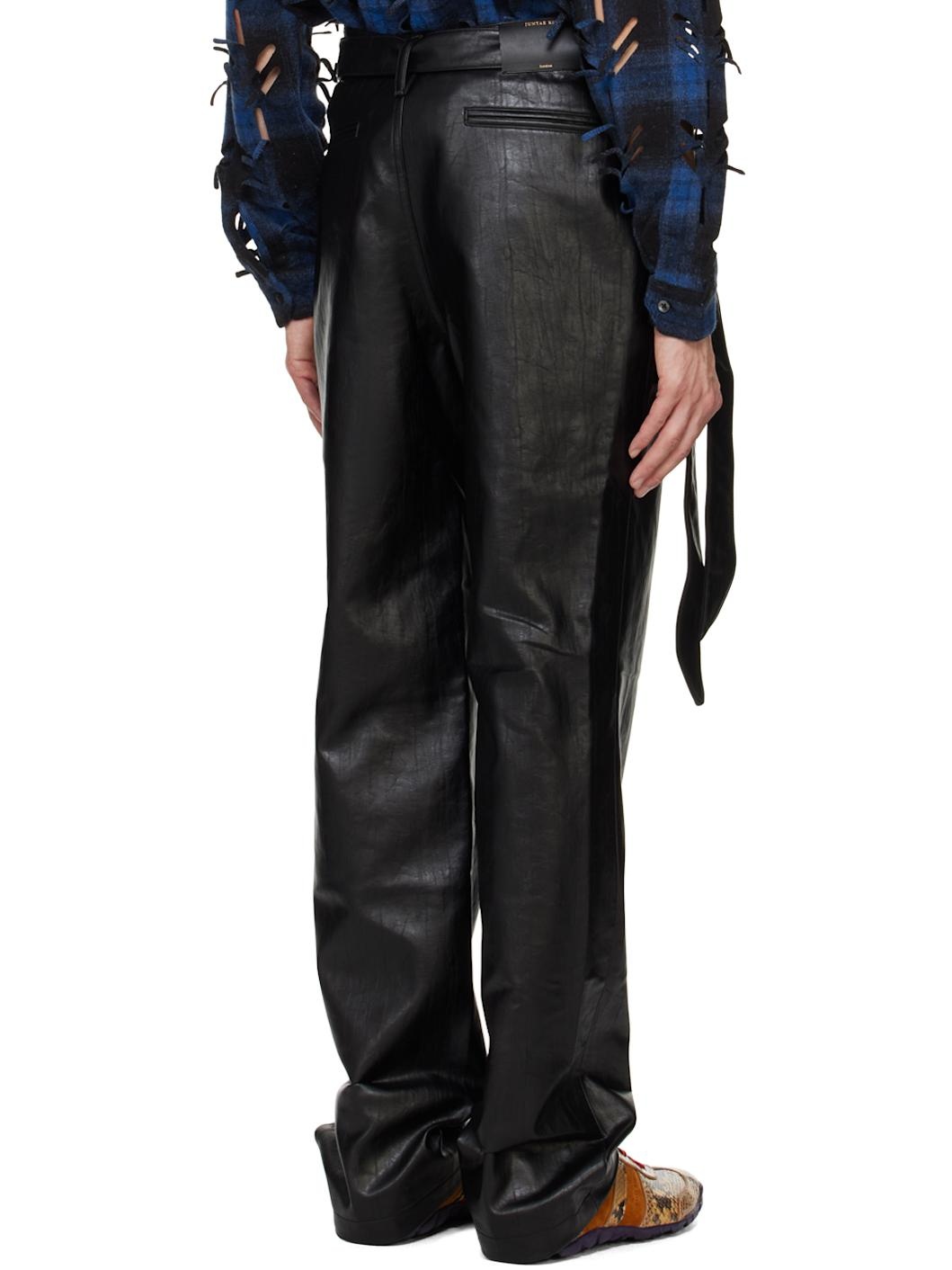 Black Layered Belt Faux-Leather Trousers - 3