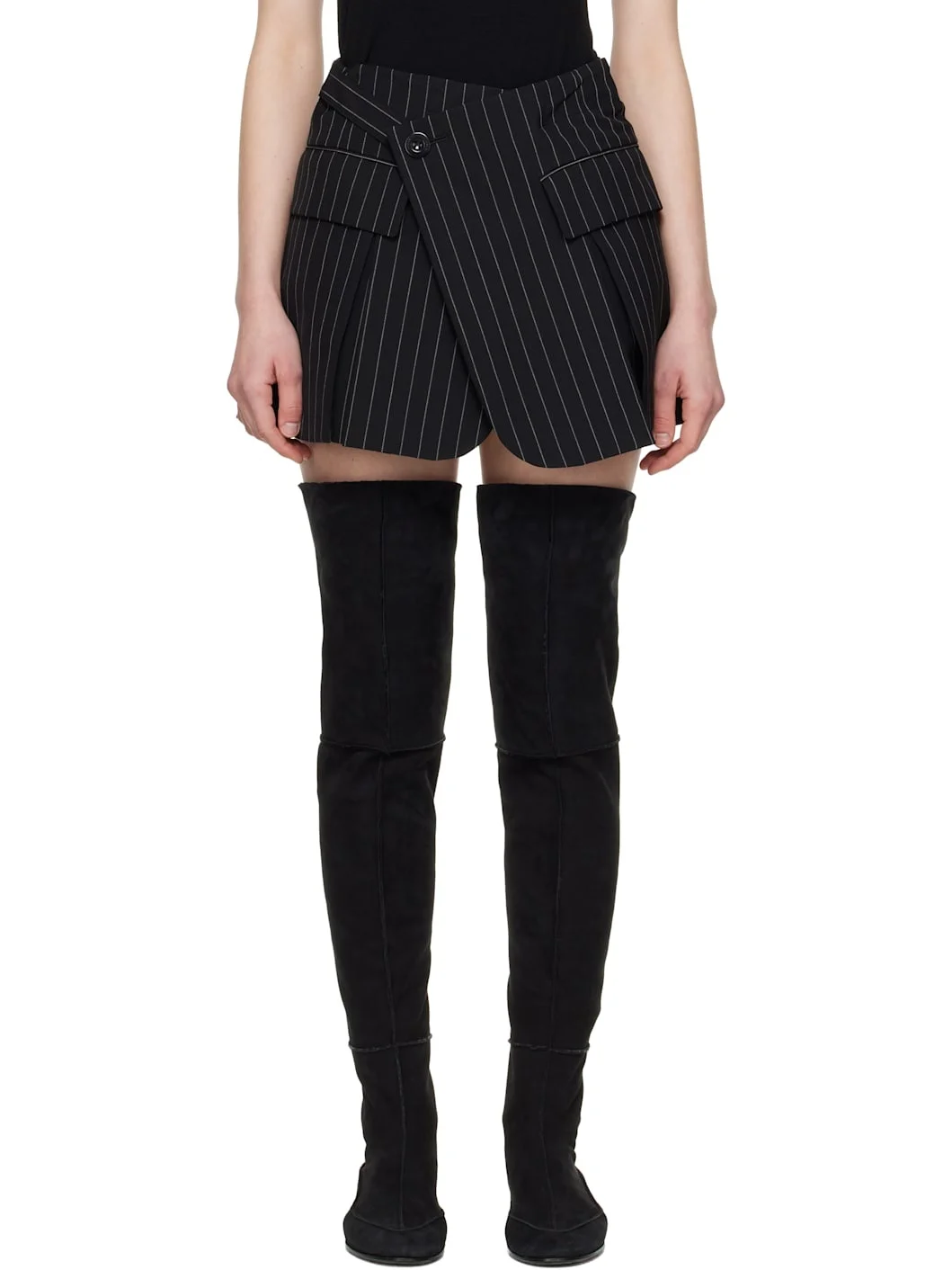 Black Wool Silk Suiting Skort - 1