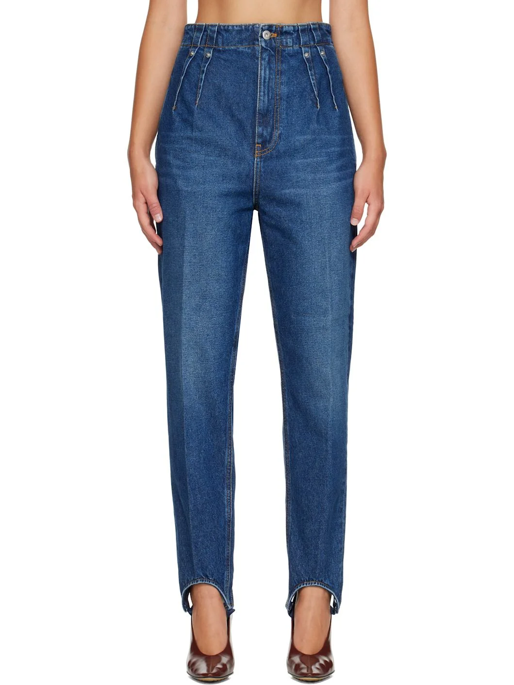 Blue Washed Denim Cigarette Stirrup Jeans - 1