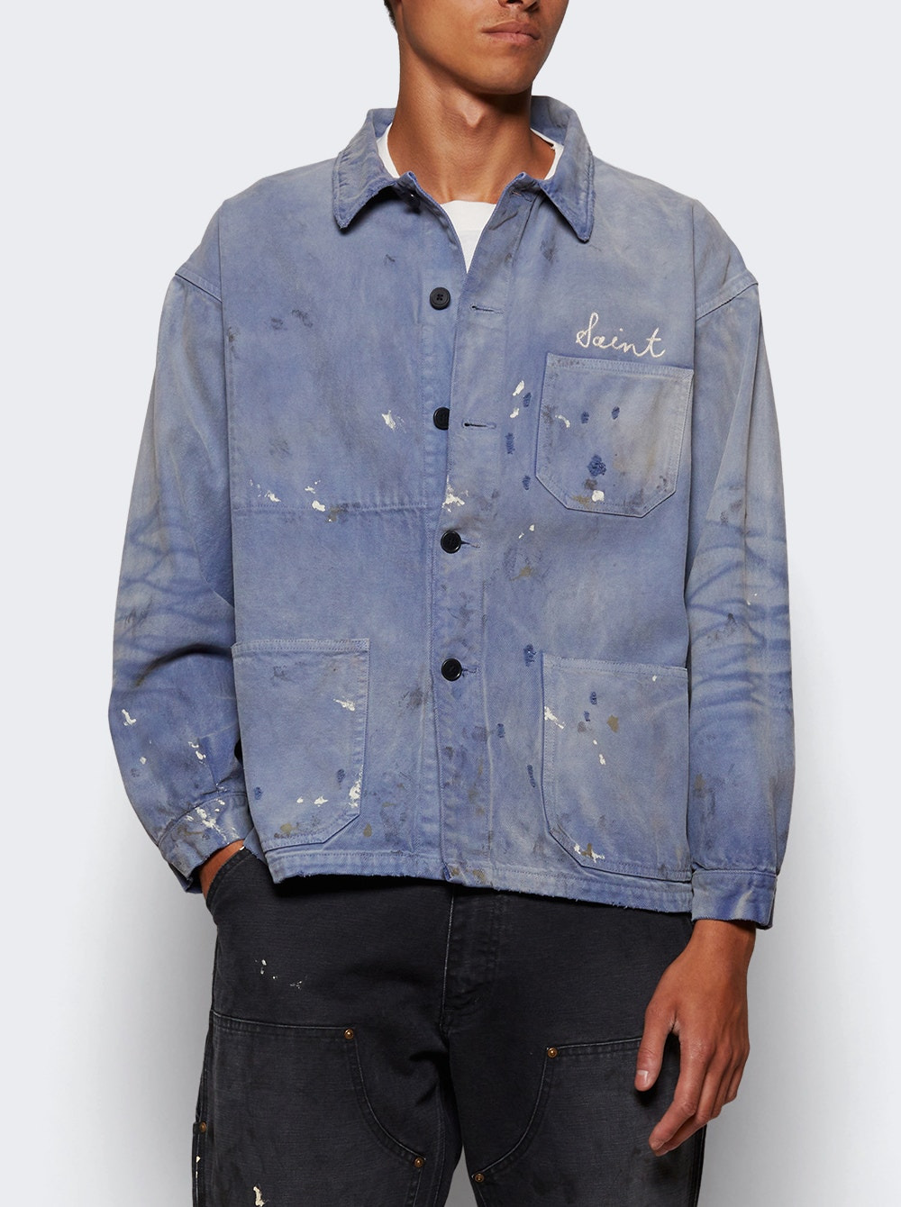 Paint Splatter Overshirt Light Blue - 2