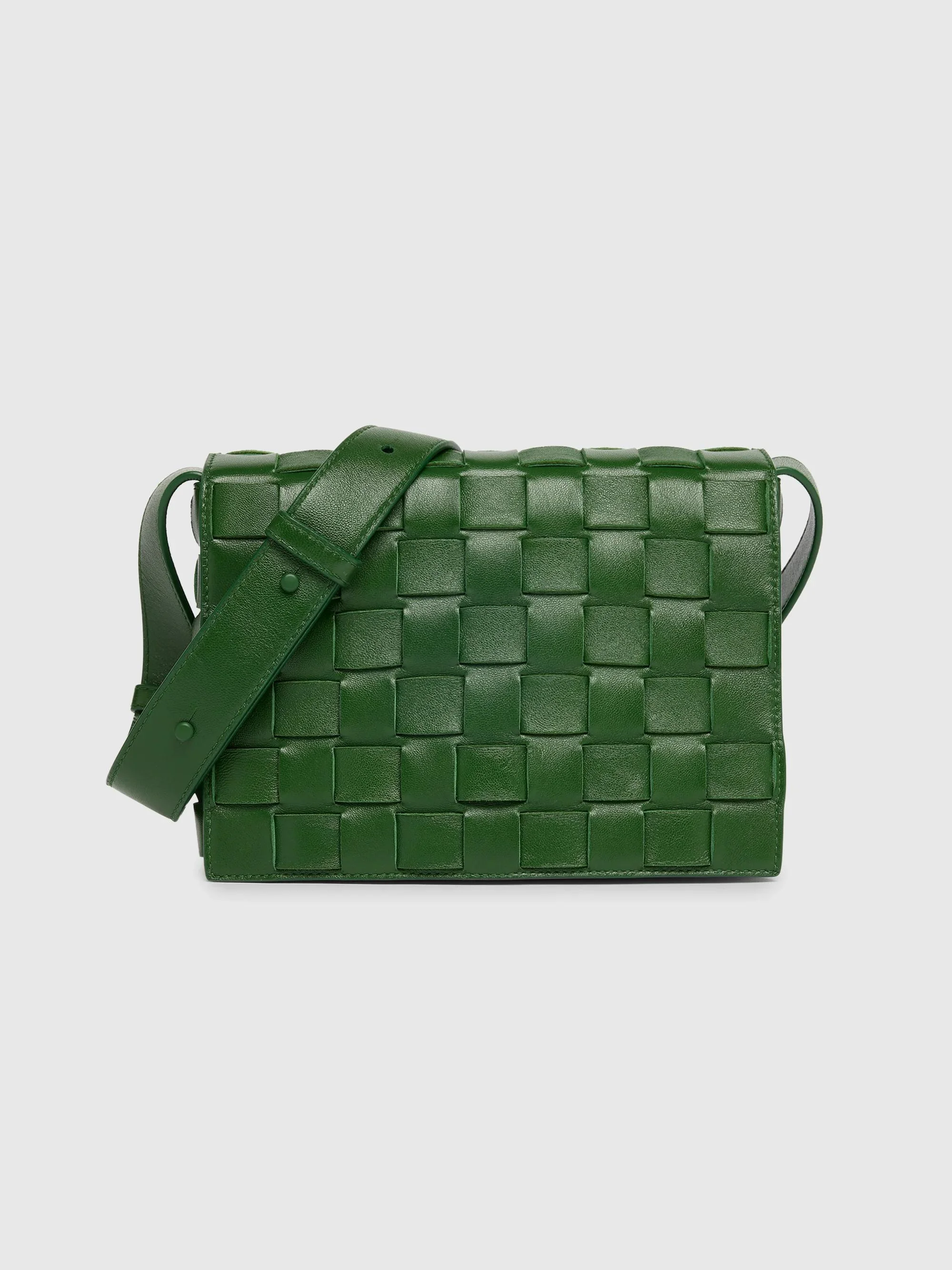 Men's Intrecciato Leather Messenger Bag - Basil Silver Basil - 1