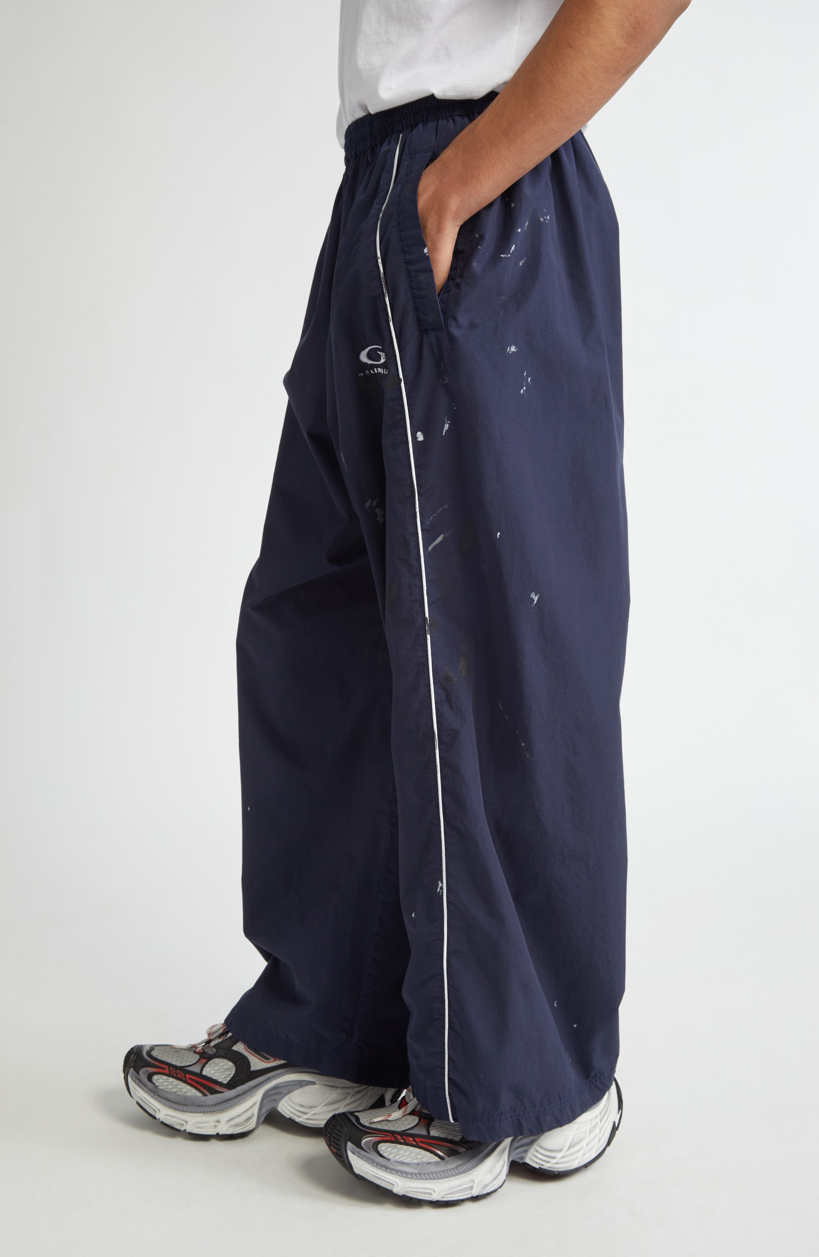 Balenciaga Paint Splatter Track Pants in 4140 Marine Blue at Nordstrom - 3