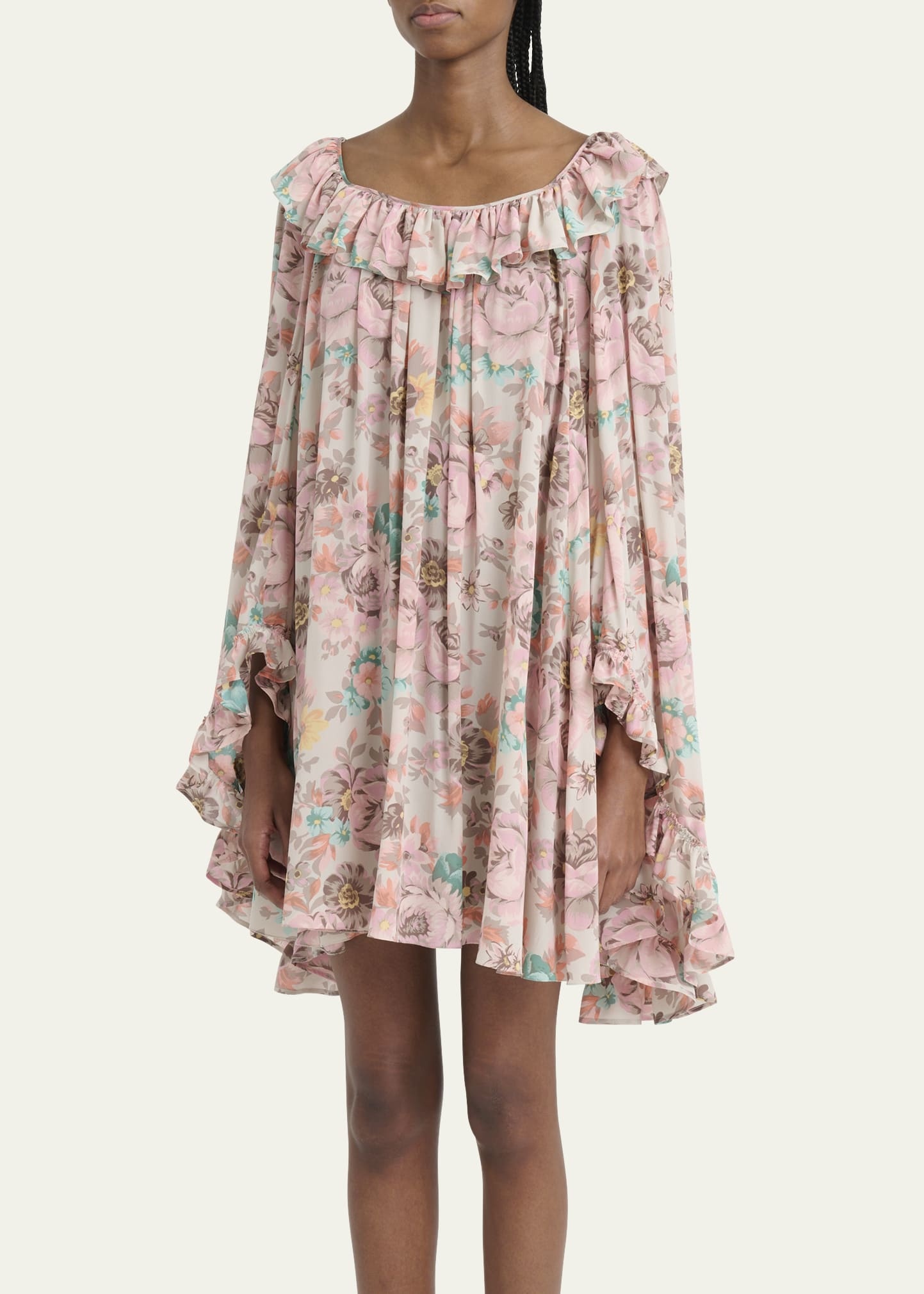 Ruffle-Trim Silk Mini Shift Dress - 4