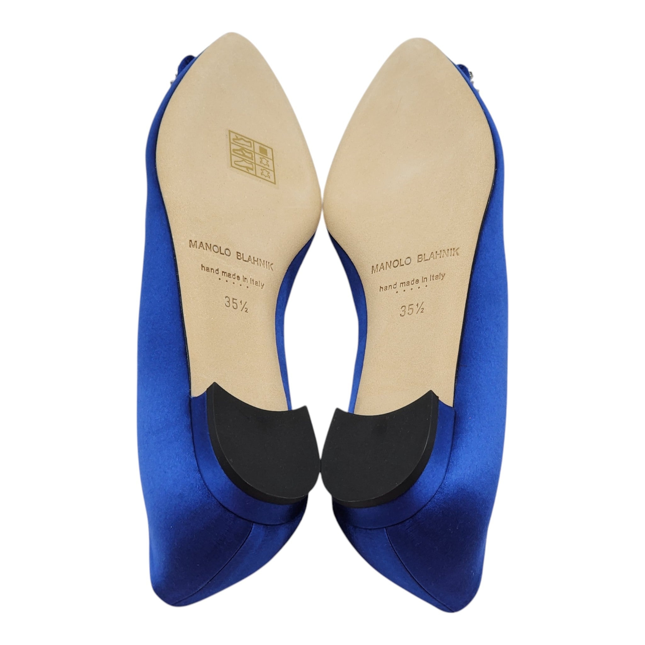 Manolo Blahnik Hangisiflat Jewel Buckle Flat Pumps - Satin - Blue 35.5 - 5