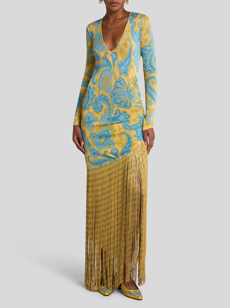 Etro LONG DRESS WITH DRAPE AND FRINGE outlook