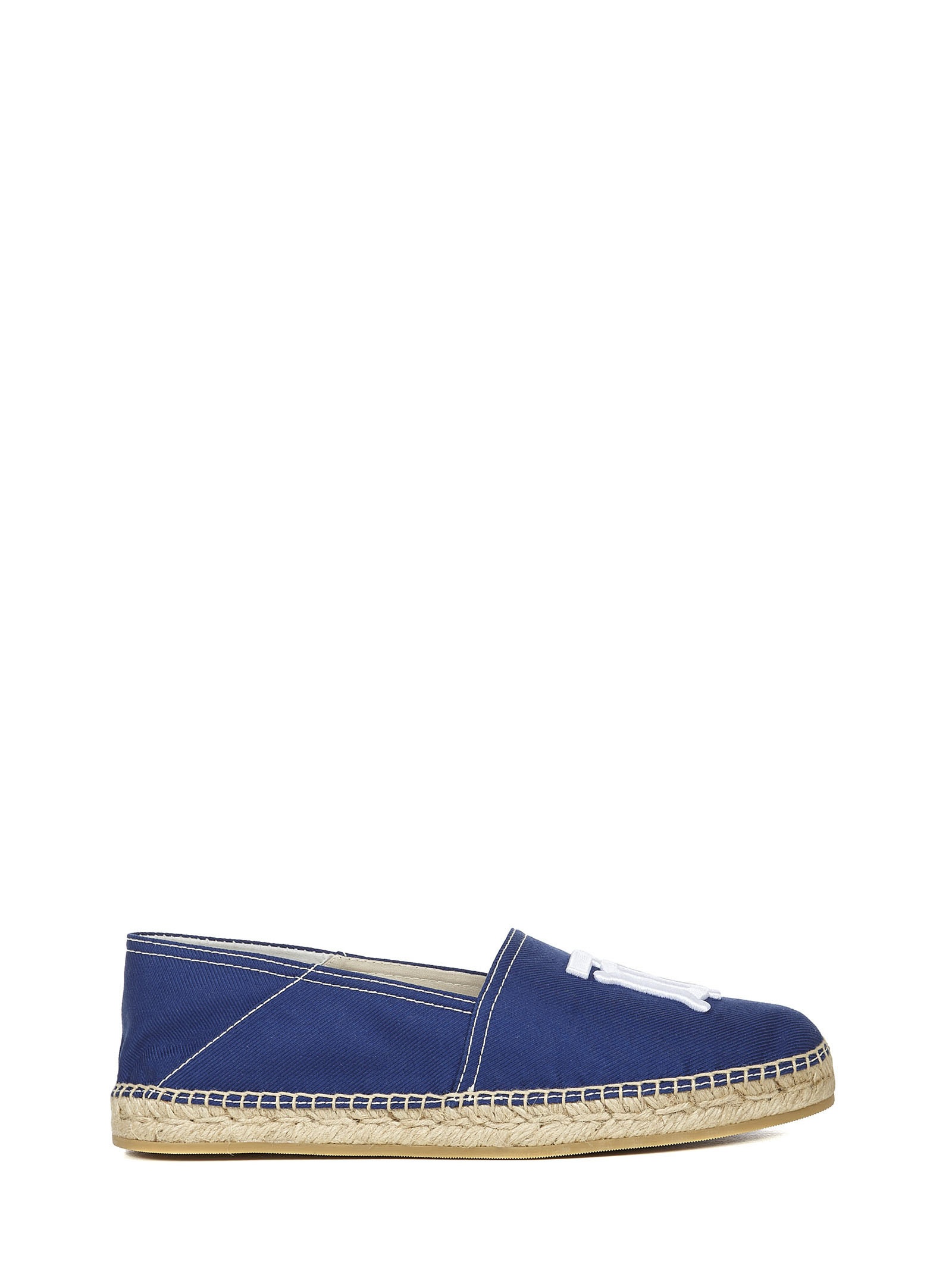 Blue espadrillas in cotton canvas with white monogram logo applied on the front. - 1
