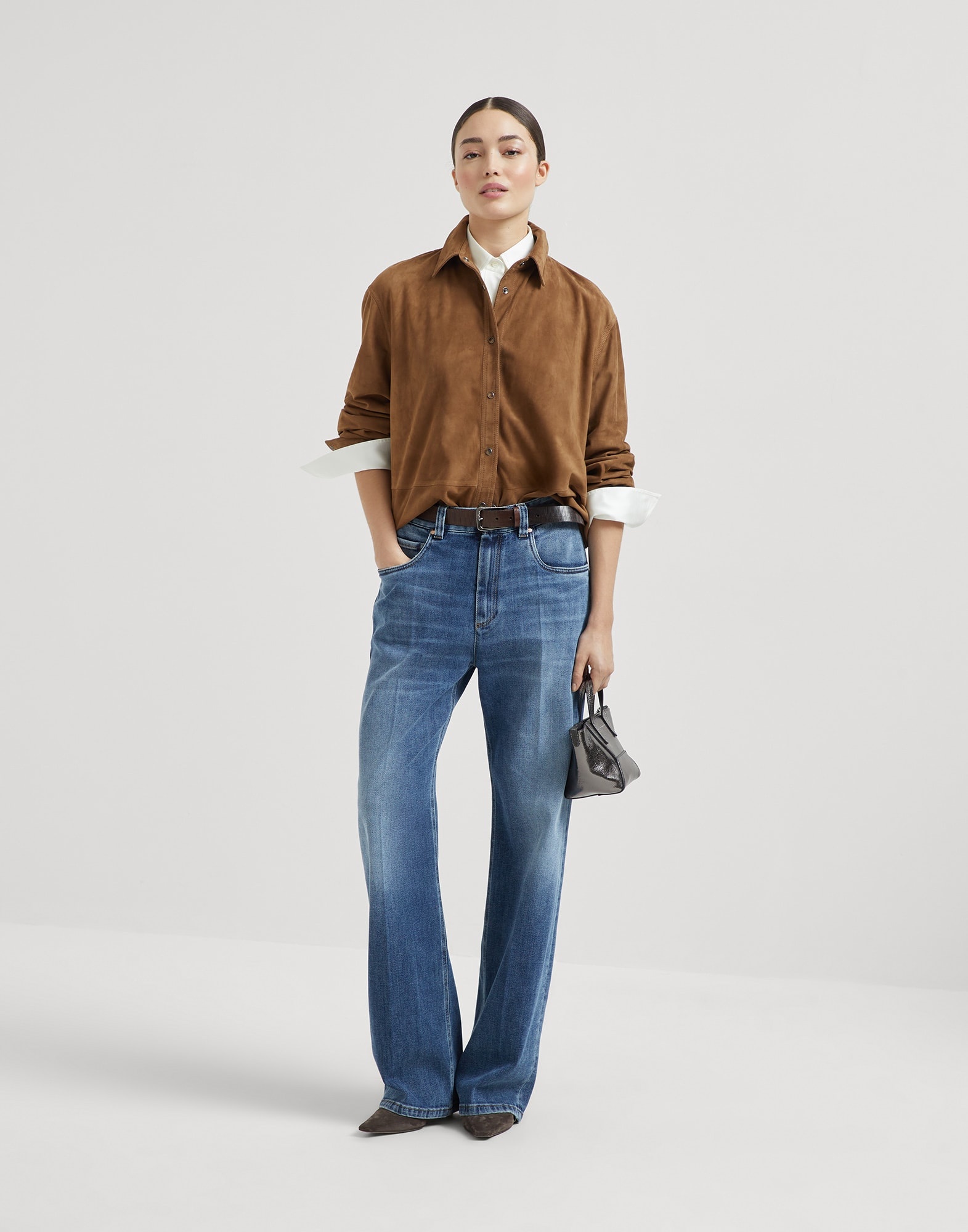Stretch silk satin shirt with monili - 5