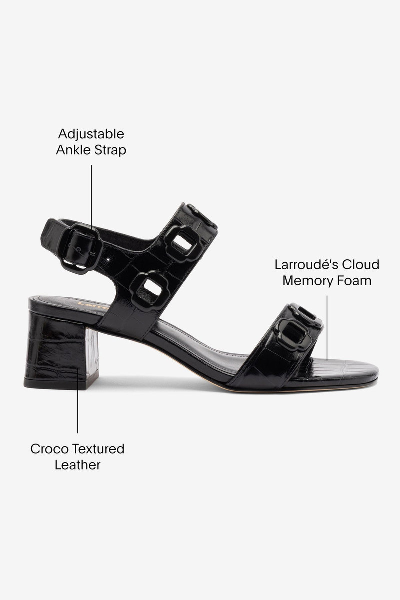 Milan Block Sandal In Black Croc Printed Leather 5