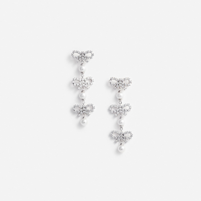 Micro Bow Pearl Tiered Earrings - 1