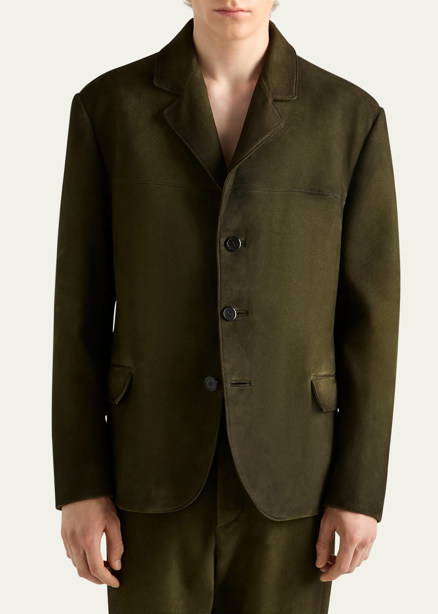 Men's Single-Breasted Suede Jacket - 4