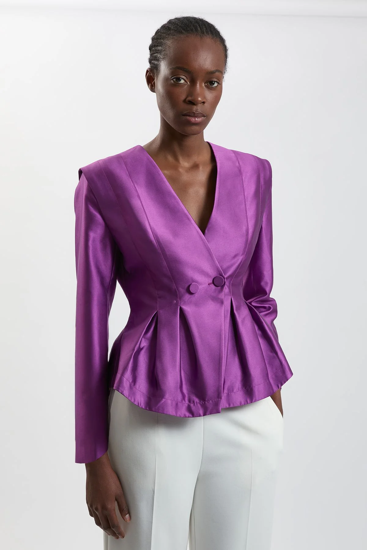 Structured Satin Peplum Tailored Blazer - 1