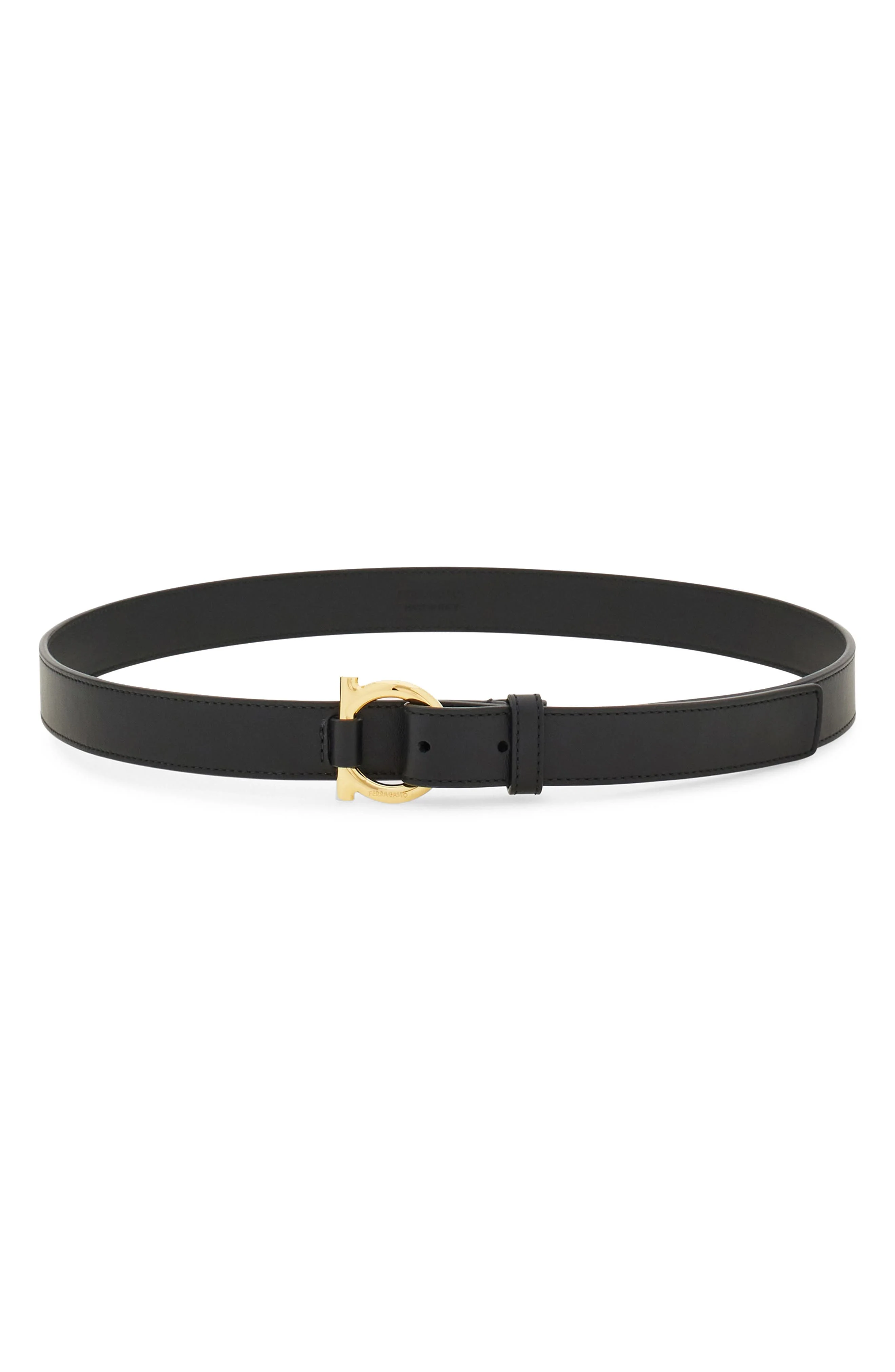 FERRAGAMO Donna Gancio Leather Belt in Nero at Nordstrom - 1
