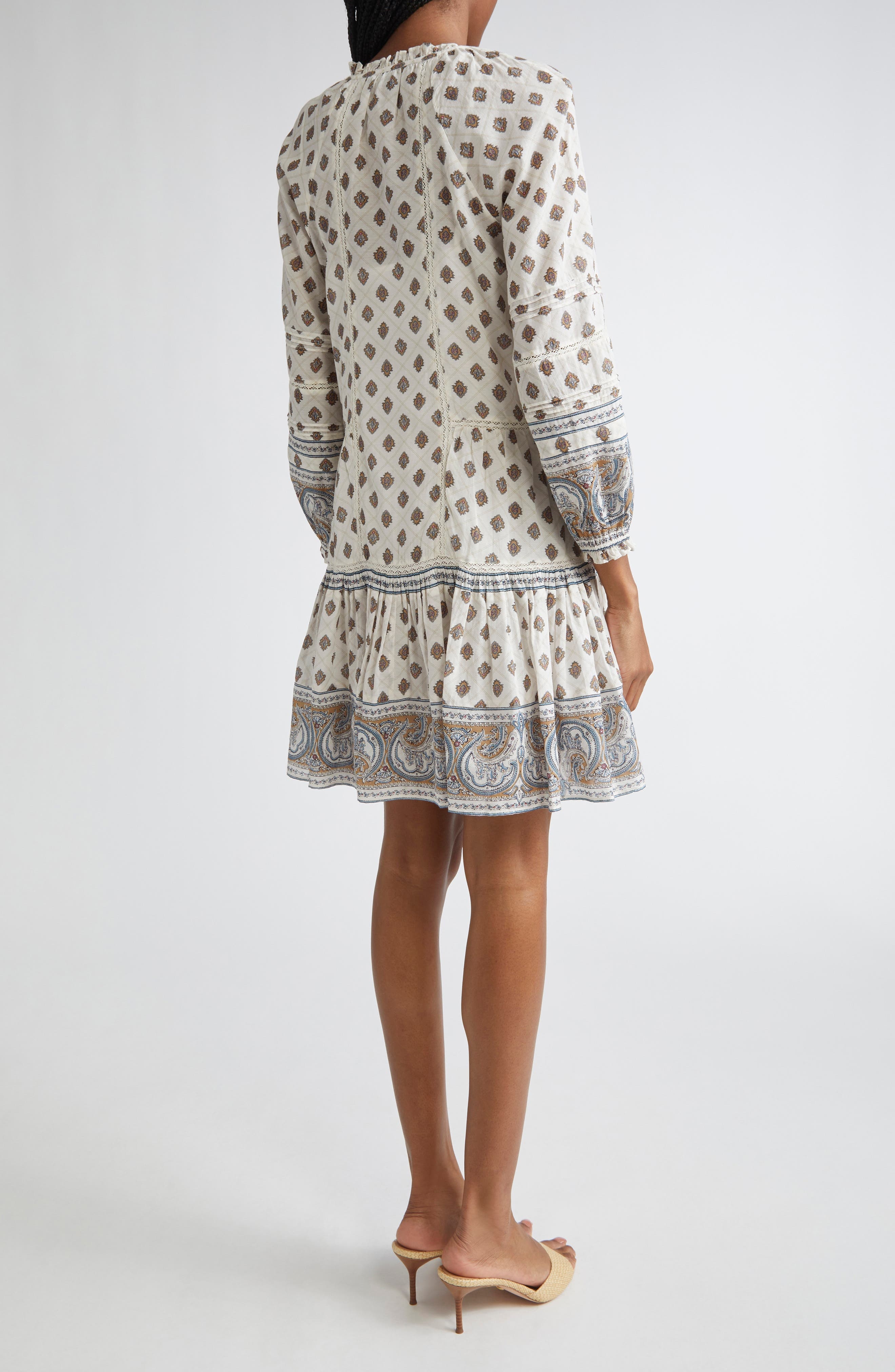 Veronica Beard Belissa Puff Sleeve Cotton Blend Dress in Dove Multi at Nordstrom - 2