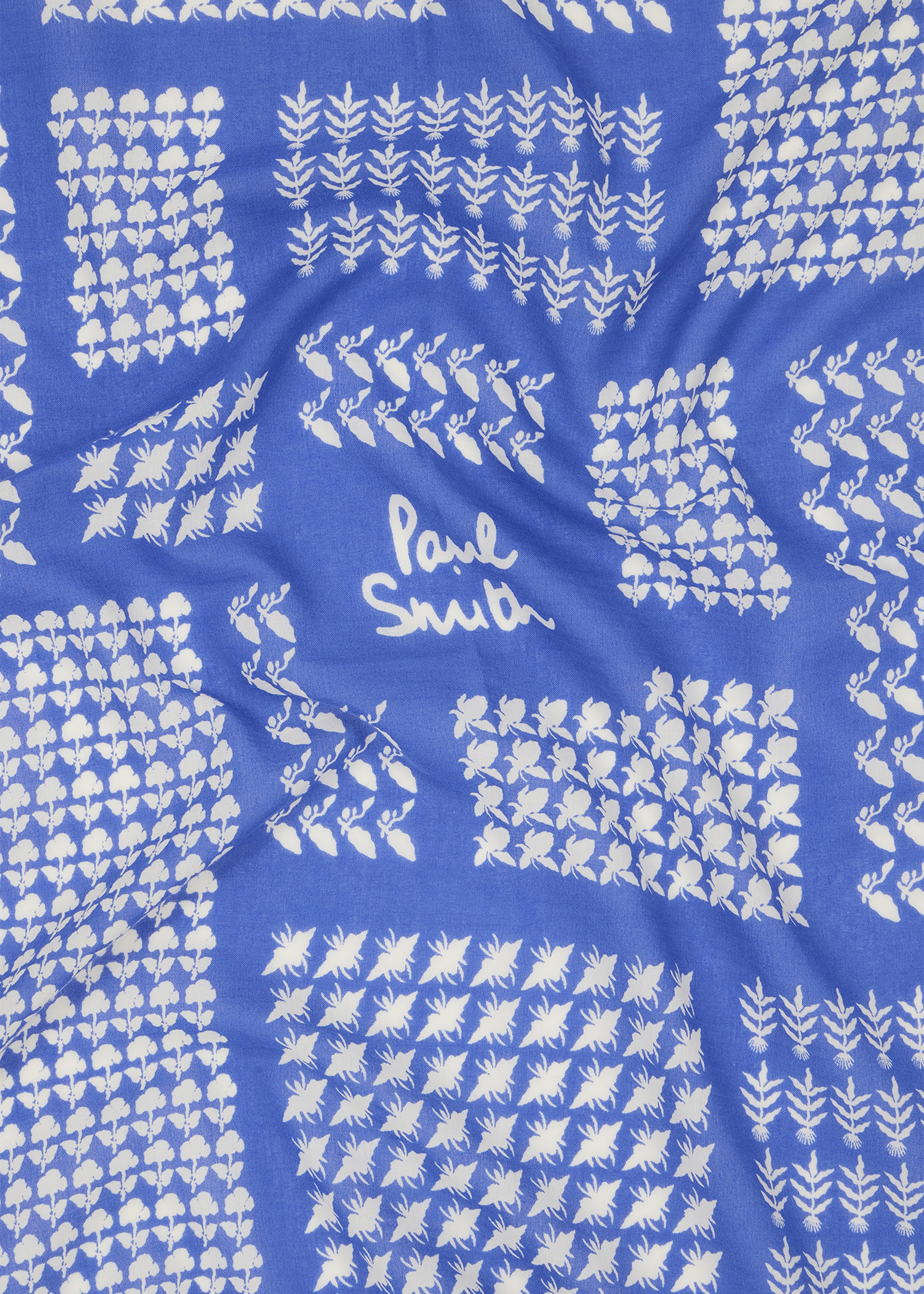 Blue Contrast Motif 'Bandana' Cotton Scarf - 4